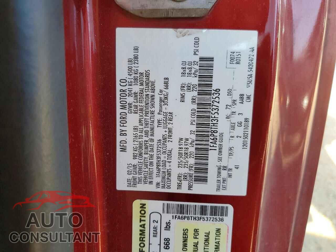 FORD MUSTANG 2015 - 1FA6P8TH3F5372536