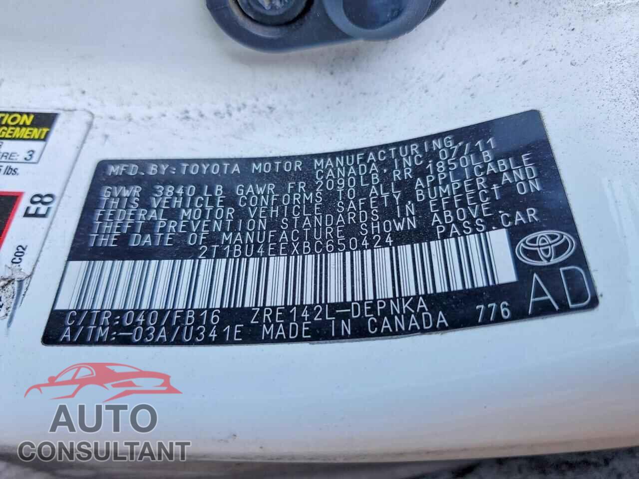 TOYOTA COROLLA 2011 - 2T1BU4EEXBC650424