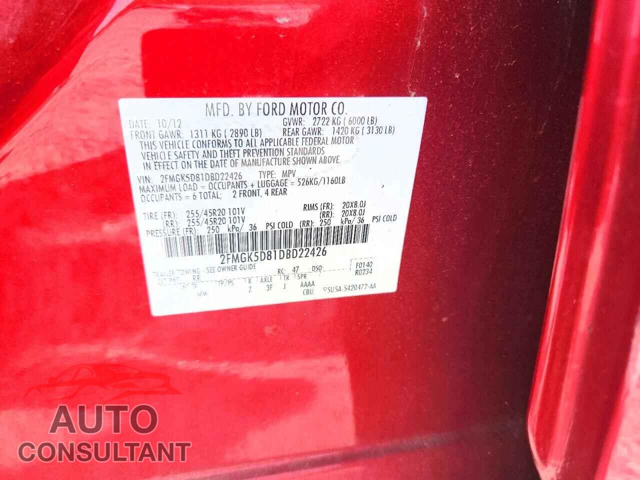 FORD FLEX 2013 - 2FMGK5D81DBD22426