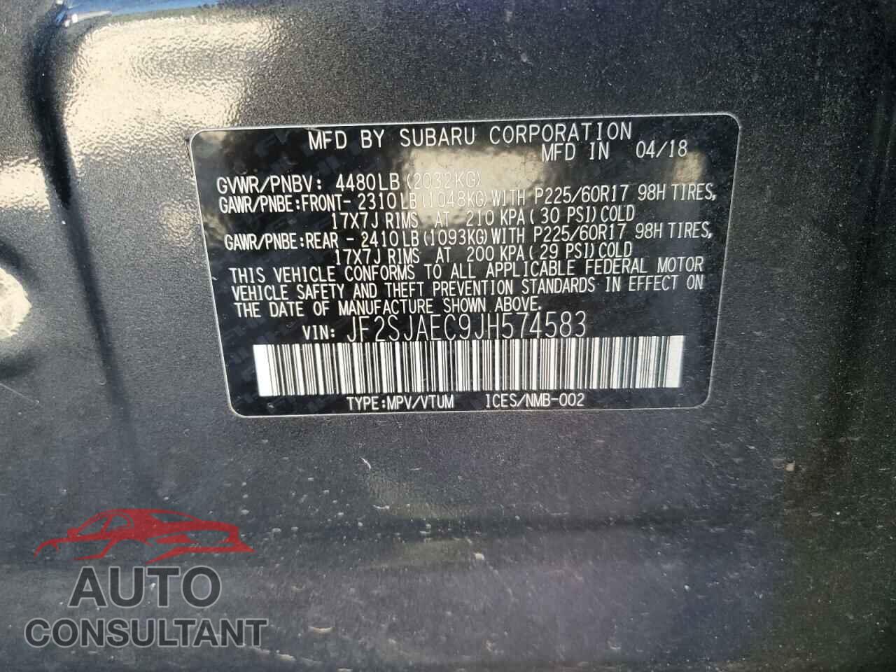 SUBARU FORESTER 2018 - JF2SJAEC9JH574583