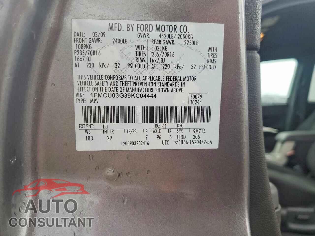 FORD ESCAPE 2009 - 1FMCU03G39KC04444