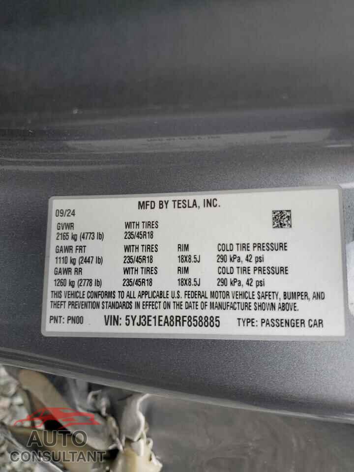 TESLA MODEL 3 2024 - 5YJ3E1EA8RF858885