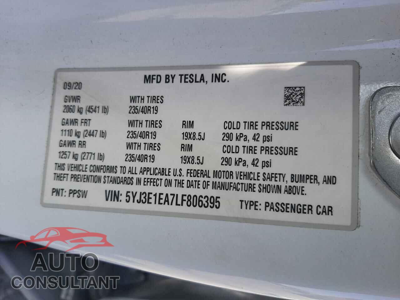 TESLA MODEL 3 2020 - 5YJ3E1EA7LF806395