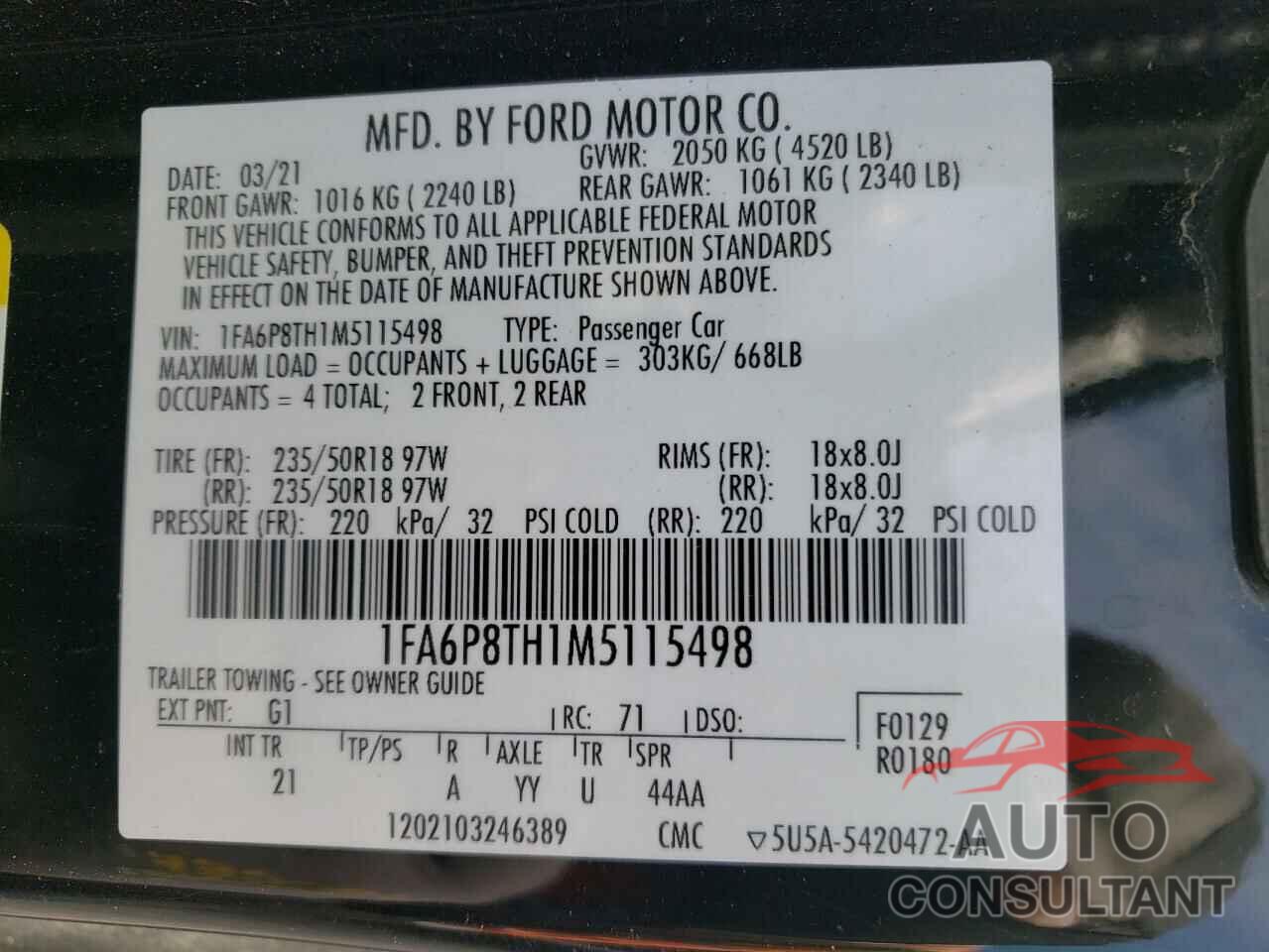 FORD ALL Models 2021 - 1FA6P8TH1M5115498