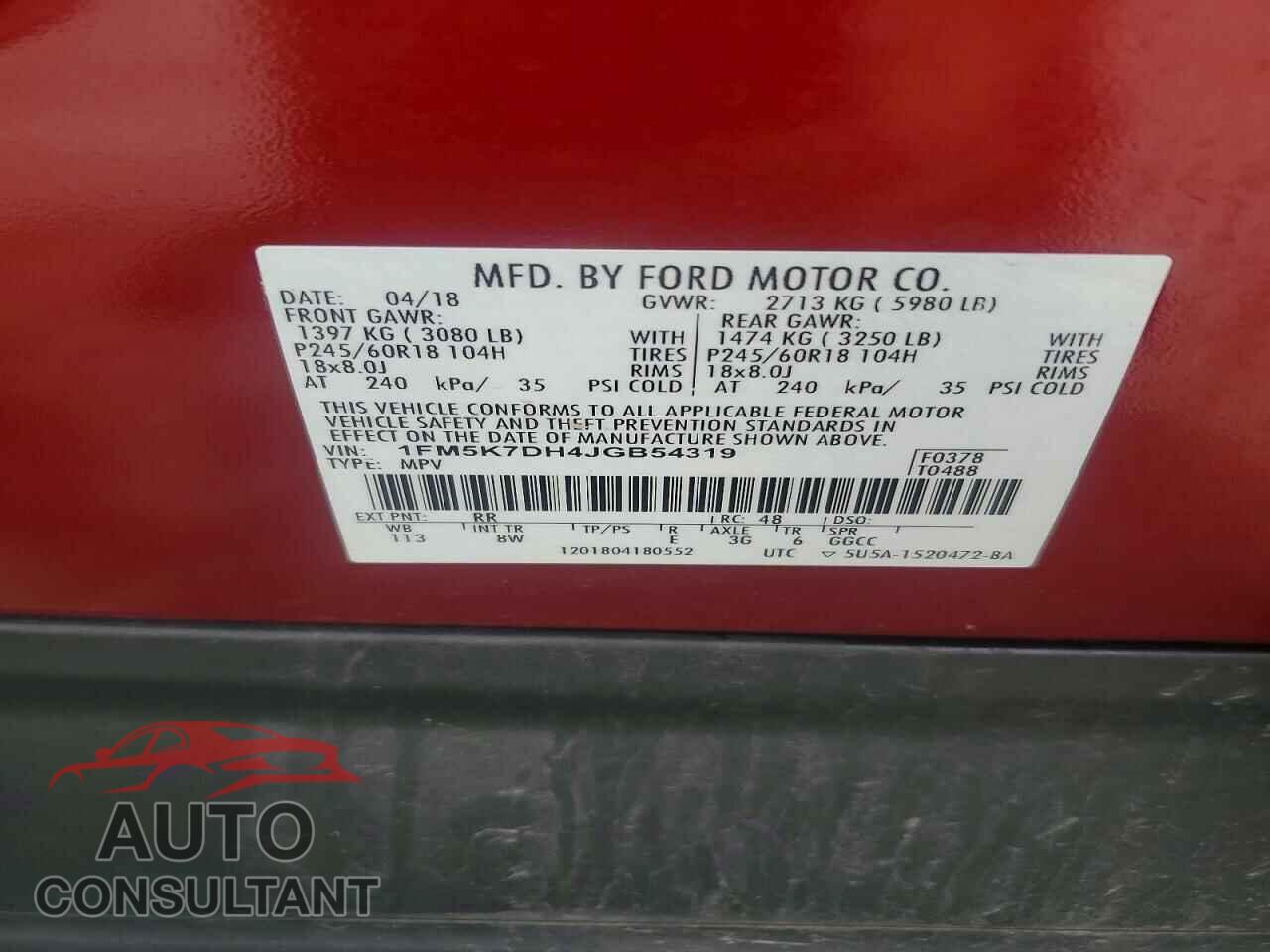 FORD EXPLORER 2018 - 1FM5K7DH4JGB54319