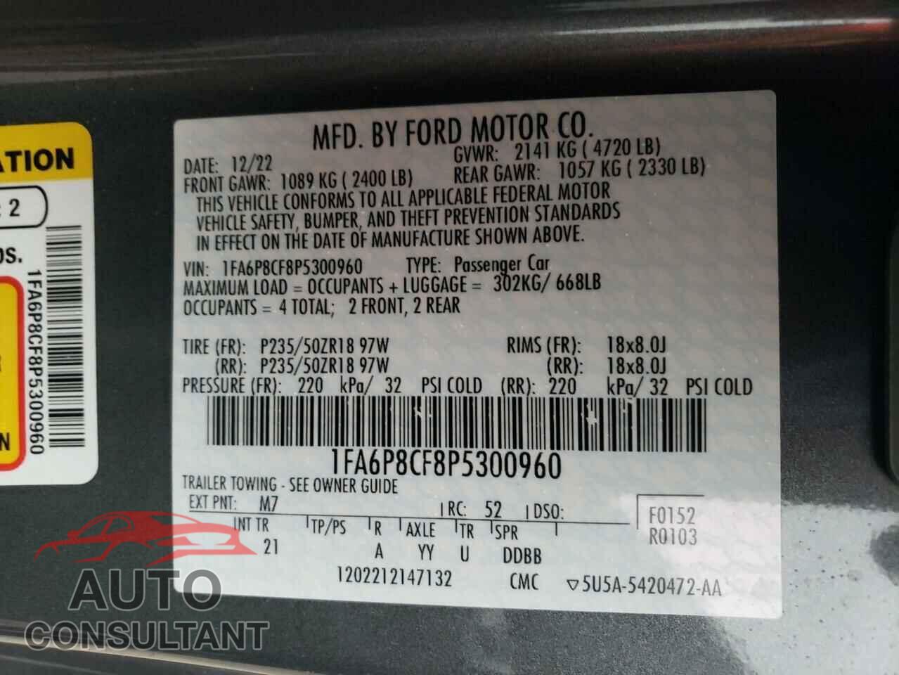 FORD MUSTANG 2023 - 1FA6P8CF8P5300960
