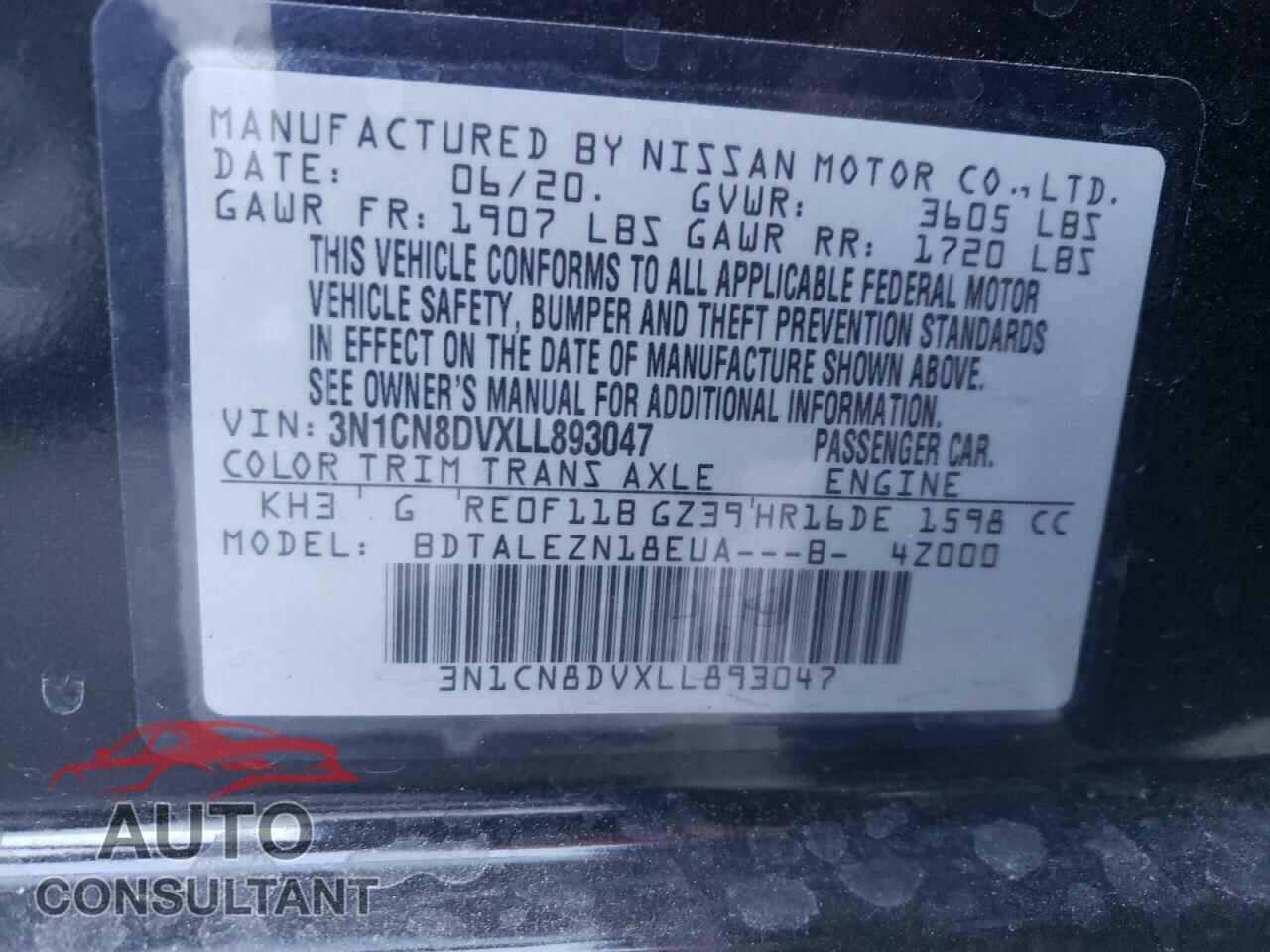 NISSAN VERSA 2020 - 3N1CN8DVXLL893047