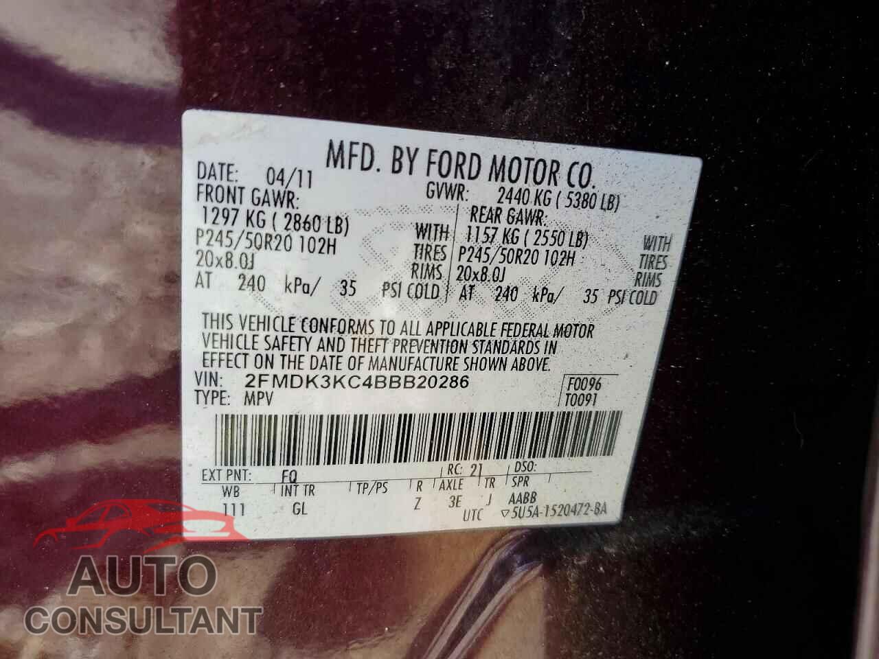 FORD EDGE 2011 - 2FMDK3KC4BBB20286