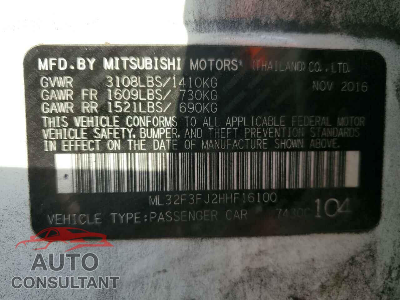 MITSUBISHI MIRAGE 2017 - ML32F3FJ2HHF16100