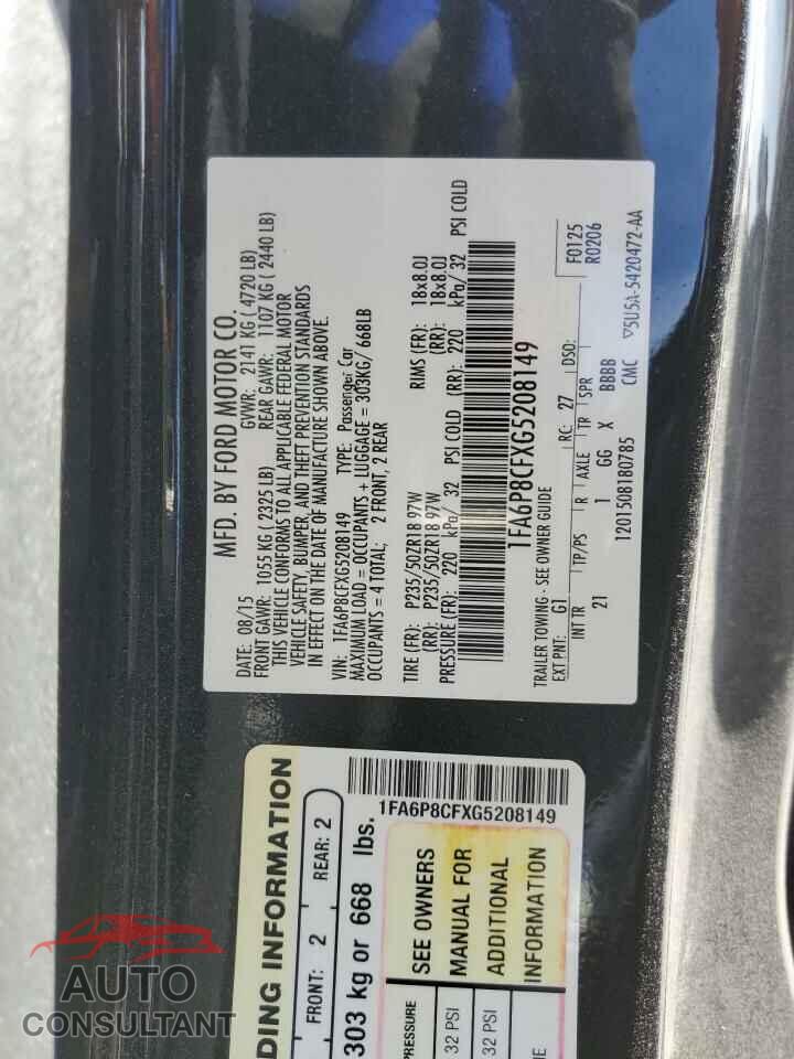 FORD MUSTANG 2016 - 1FA6P8CFXG5208149