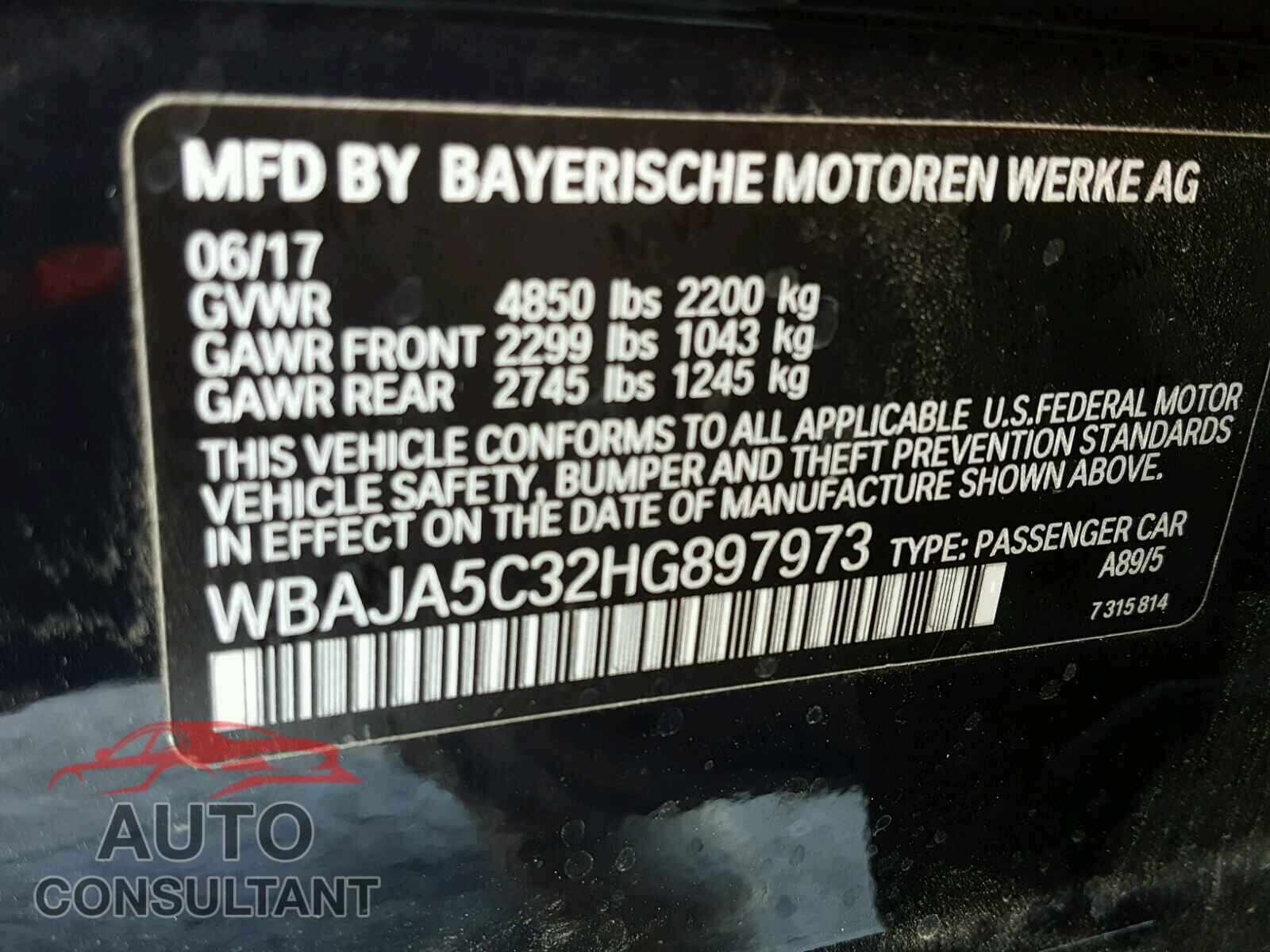 BMW 5 SERIES 2017 - WBAJA5C32HG897973