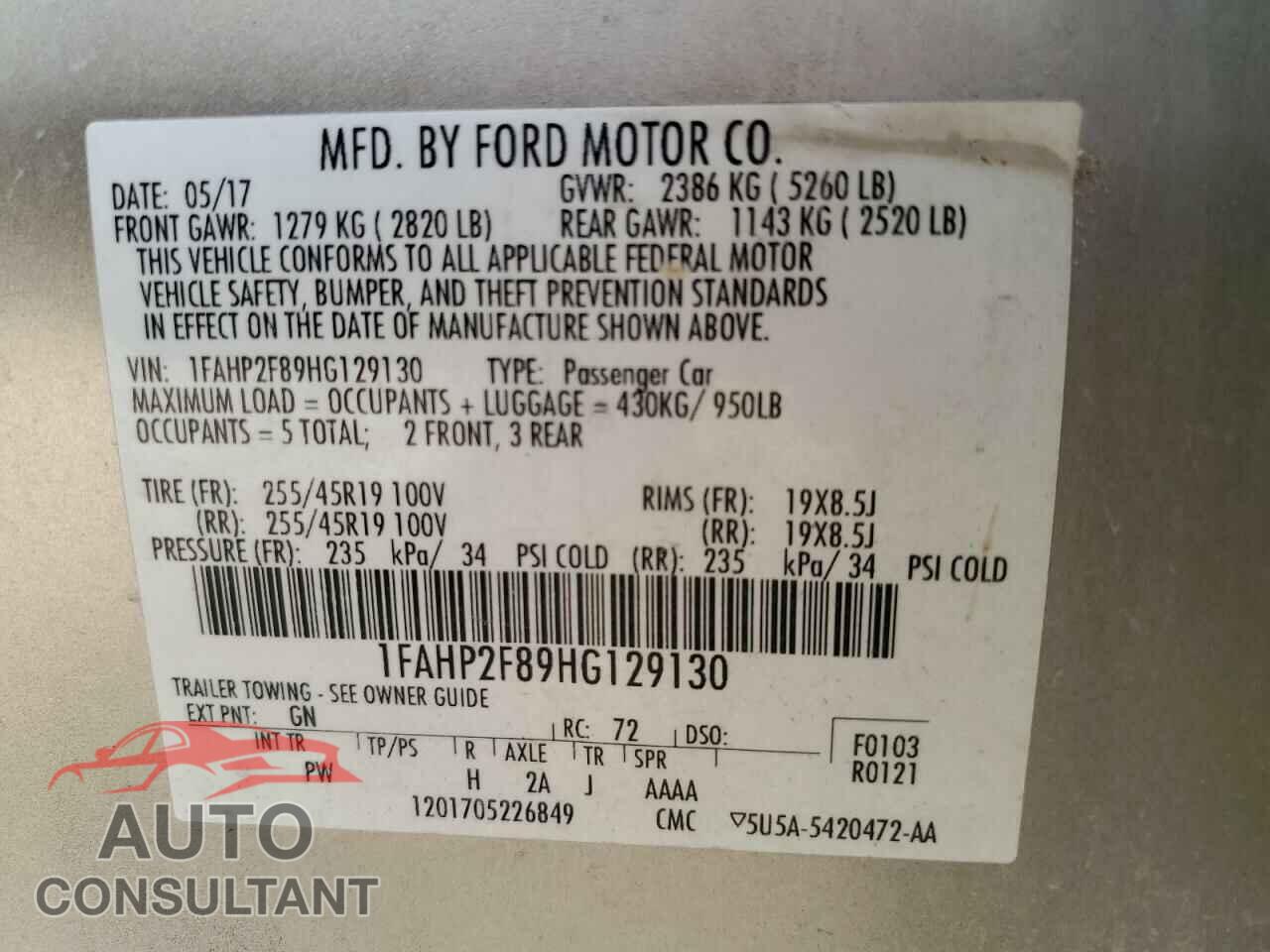 FORD TAURUS 2017 - 1FAHP2F89HG129130