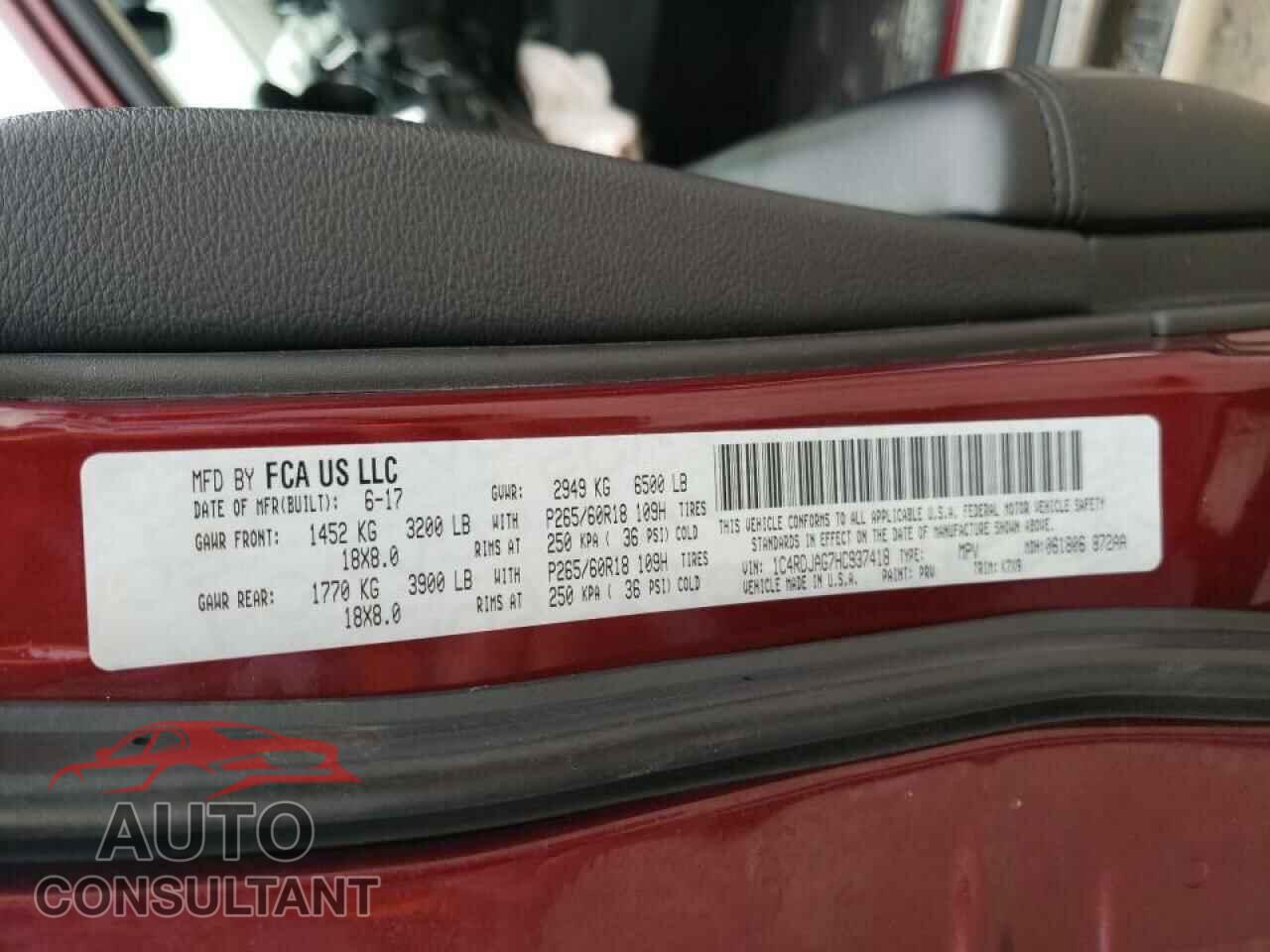 DODGE DURANGO 2017 - 1C4RDJAG7HC937418