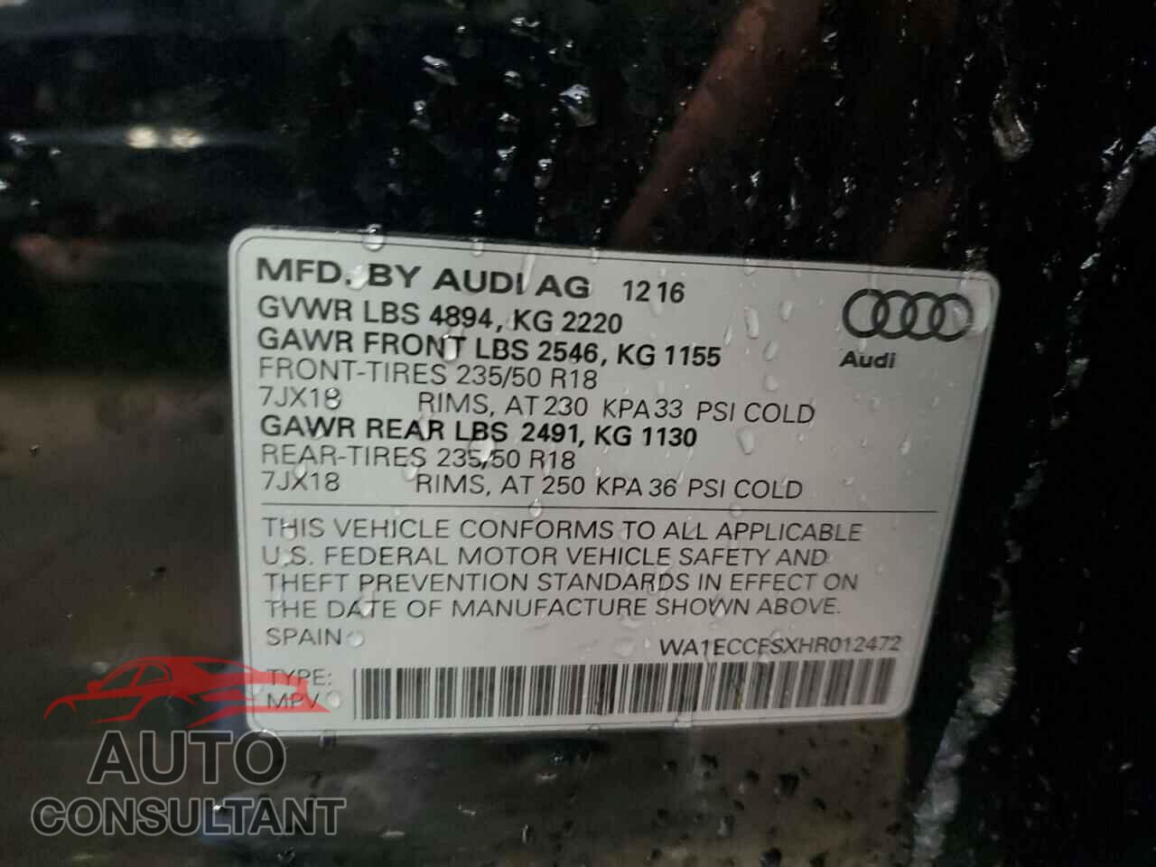 AUDI Q3 2017 - WA1ECCFSXHR012472