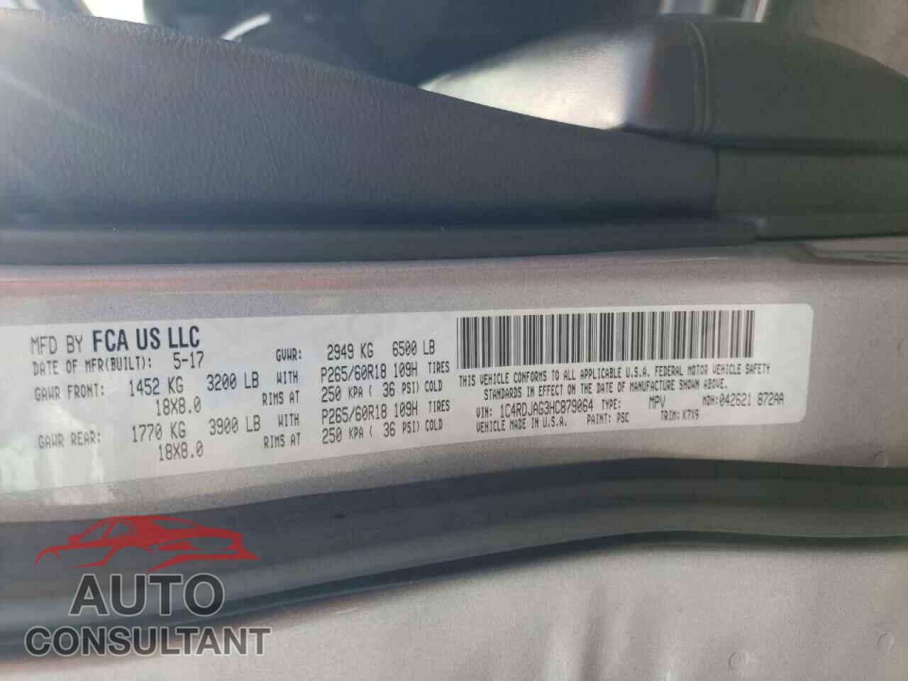 DODGE DURANGO 2017 - 1C4RDJAG3HC879064