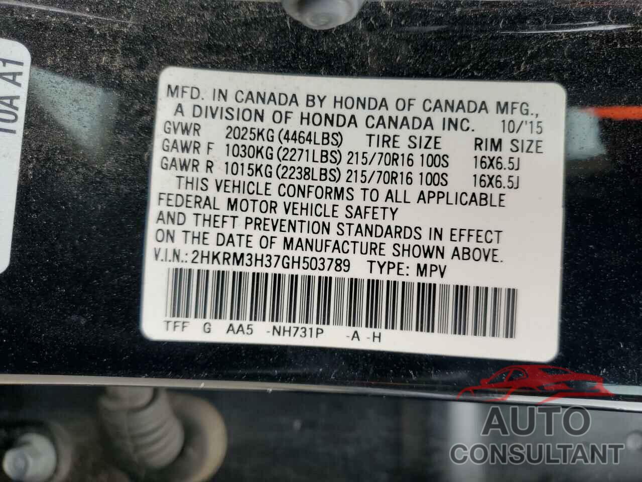 HONDA CRV 2016 - 2HKRM3H37GH503789
