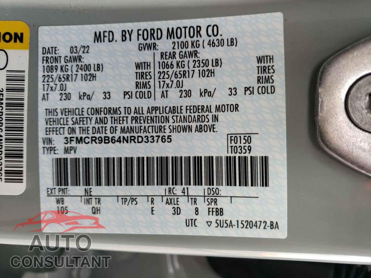 FORD BRONCO 2022 - 3FMCR9B64NRD33765