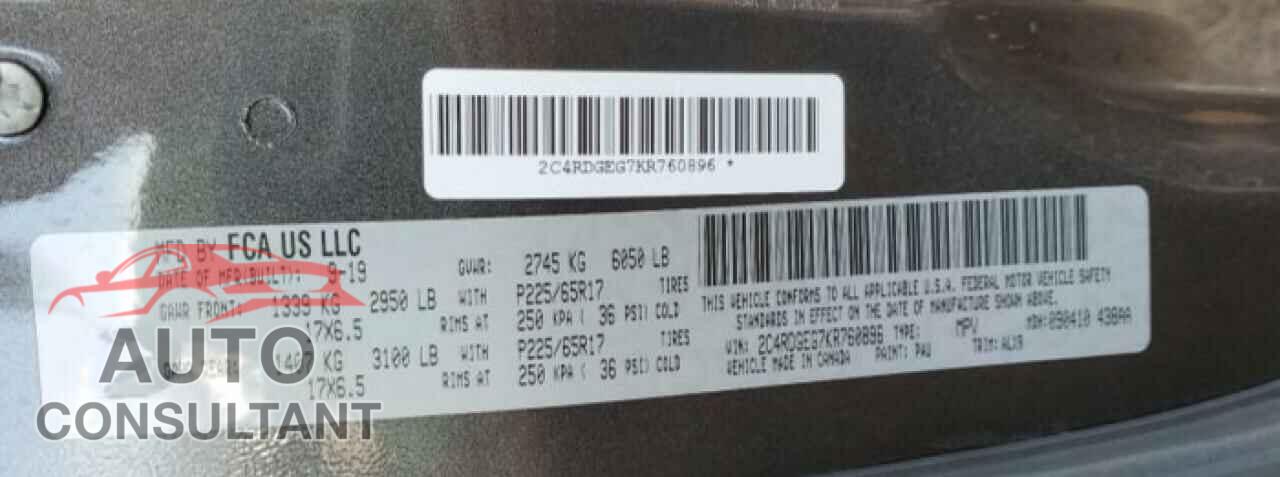 DODGE CARAVAN 2019 - 2C4RDGEG7KR760896