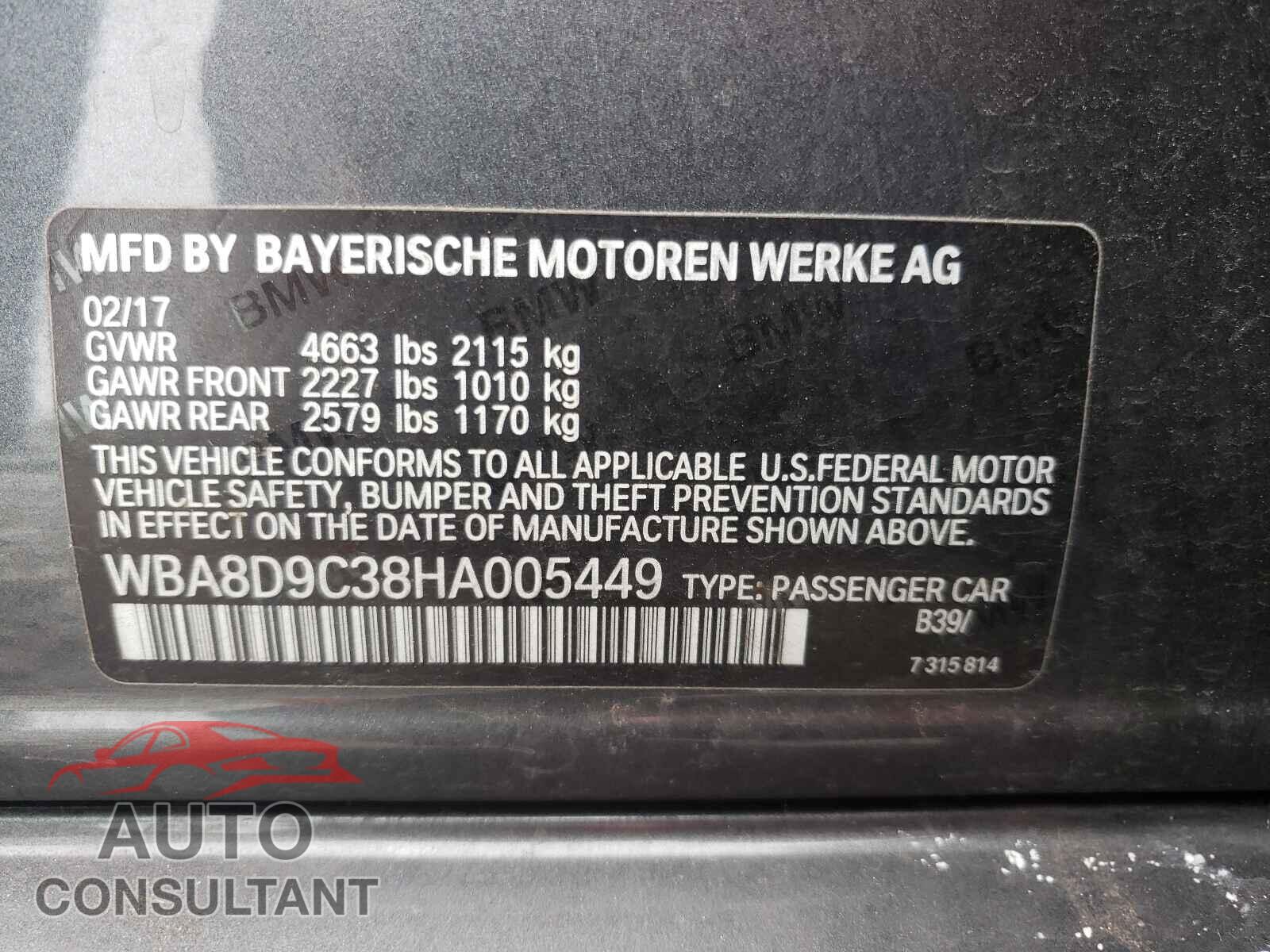 BMW 3 SERIES 2017 - WBA8D9C38HA005449