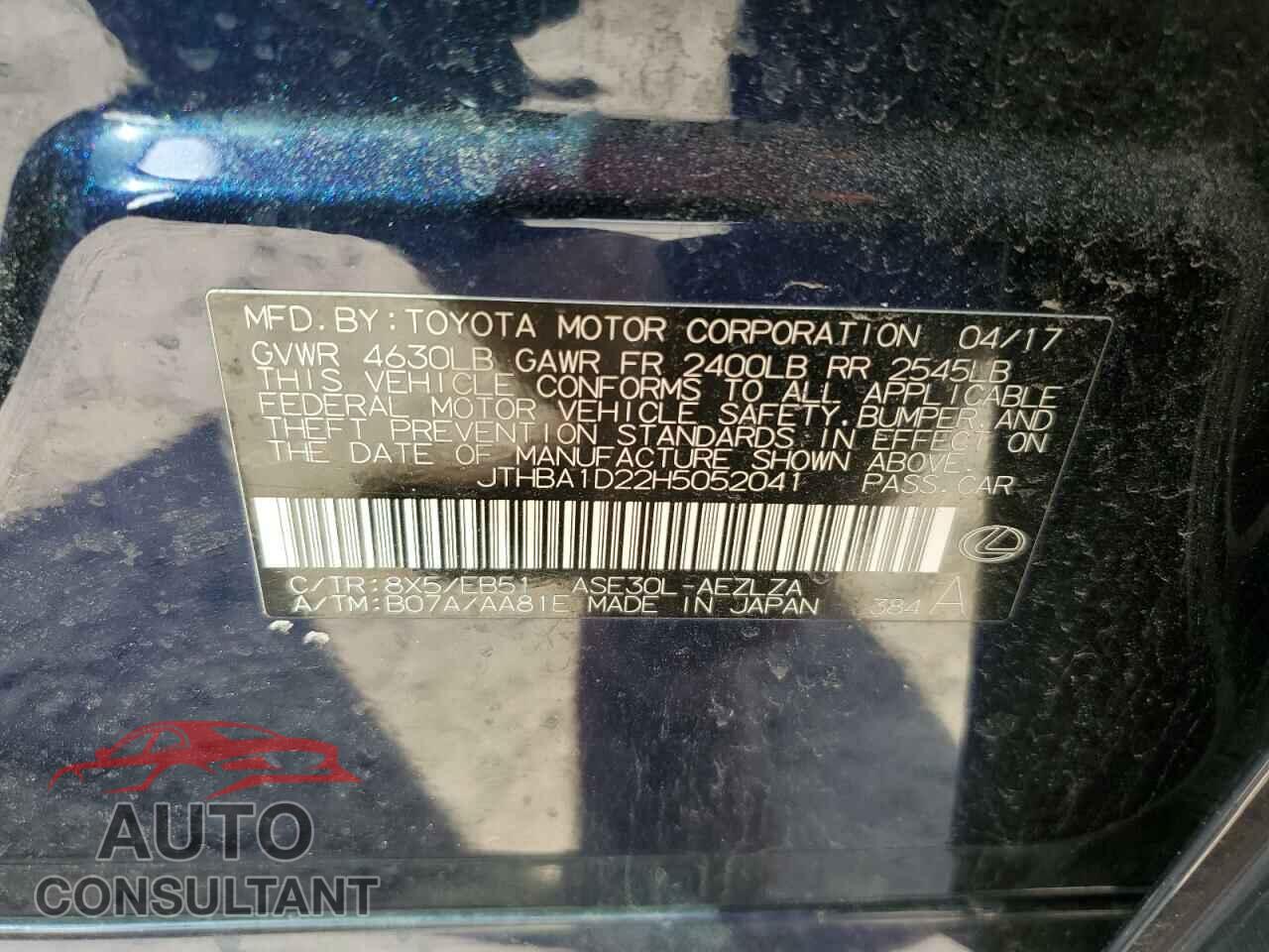 LEXUS IS 2017 - JTHBA1D22H5052041
