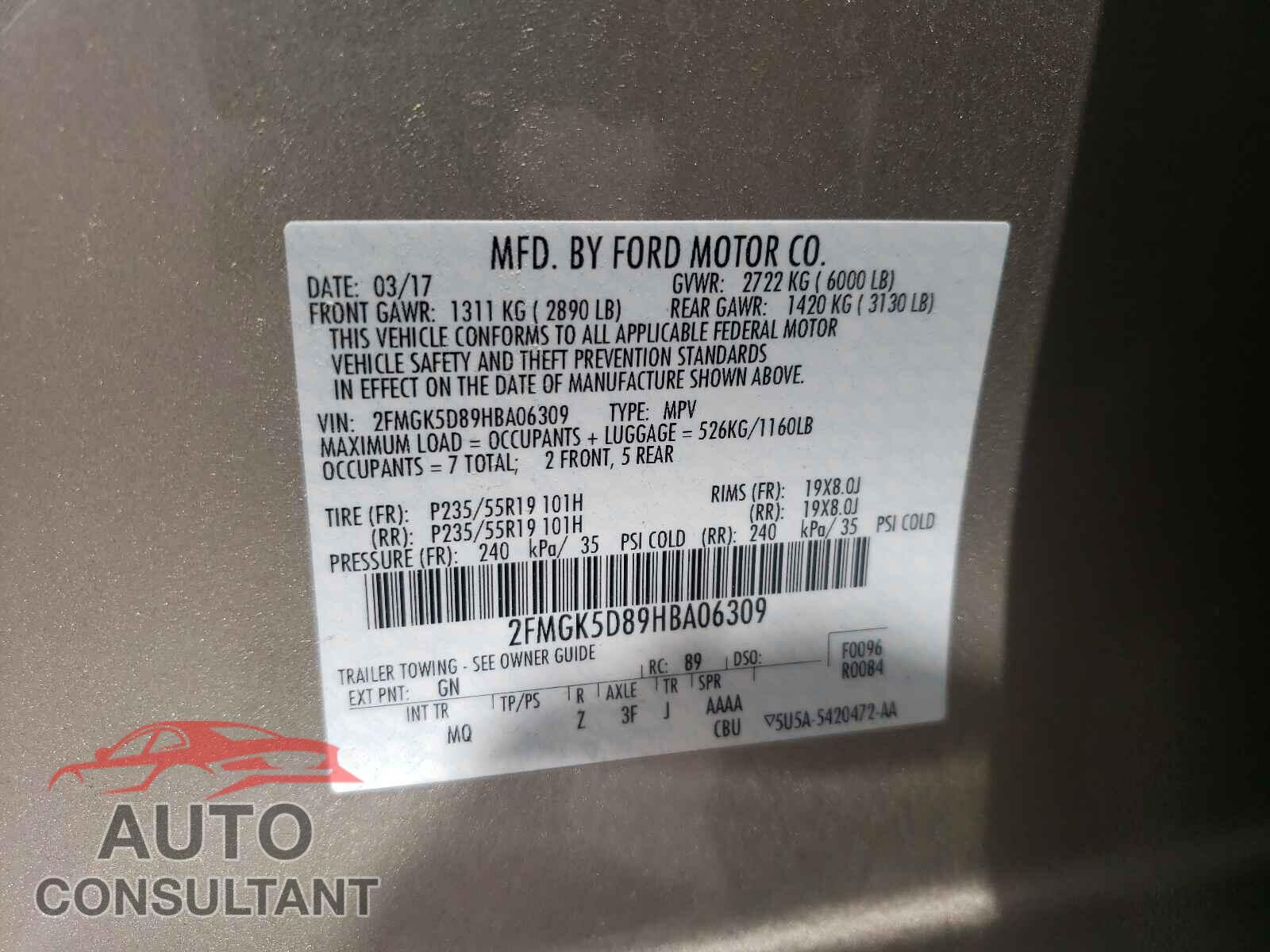 FORD FLEX 2017 - 2FMGK5D89HBA06309