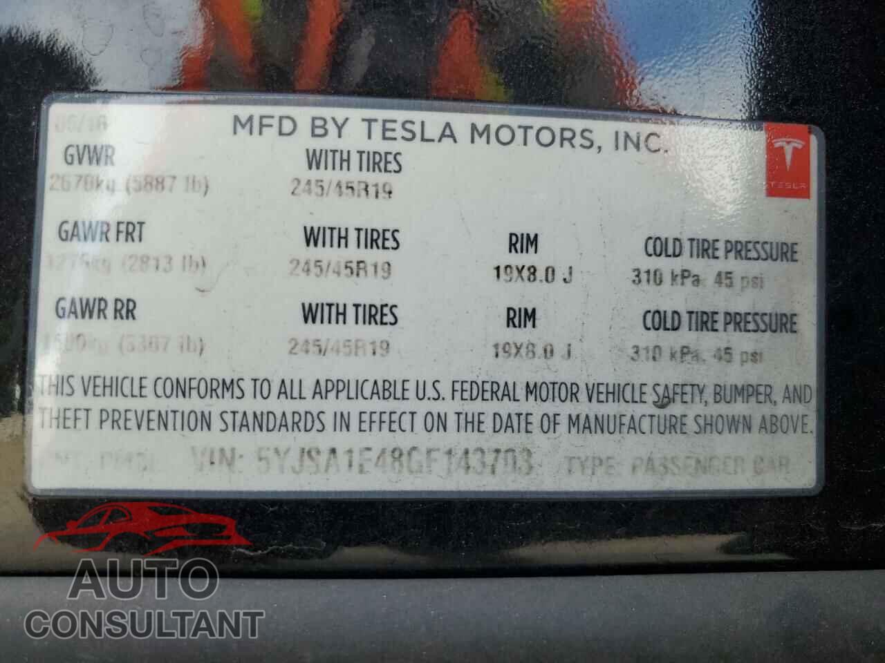 TESLA MODEL S 2016 - 5YJSA1E48GF143703