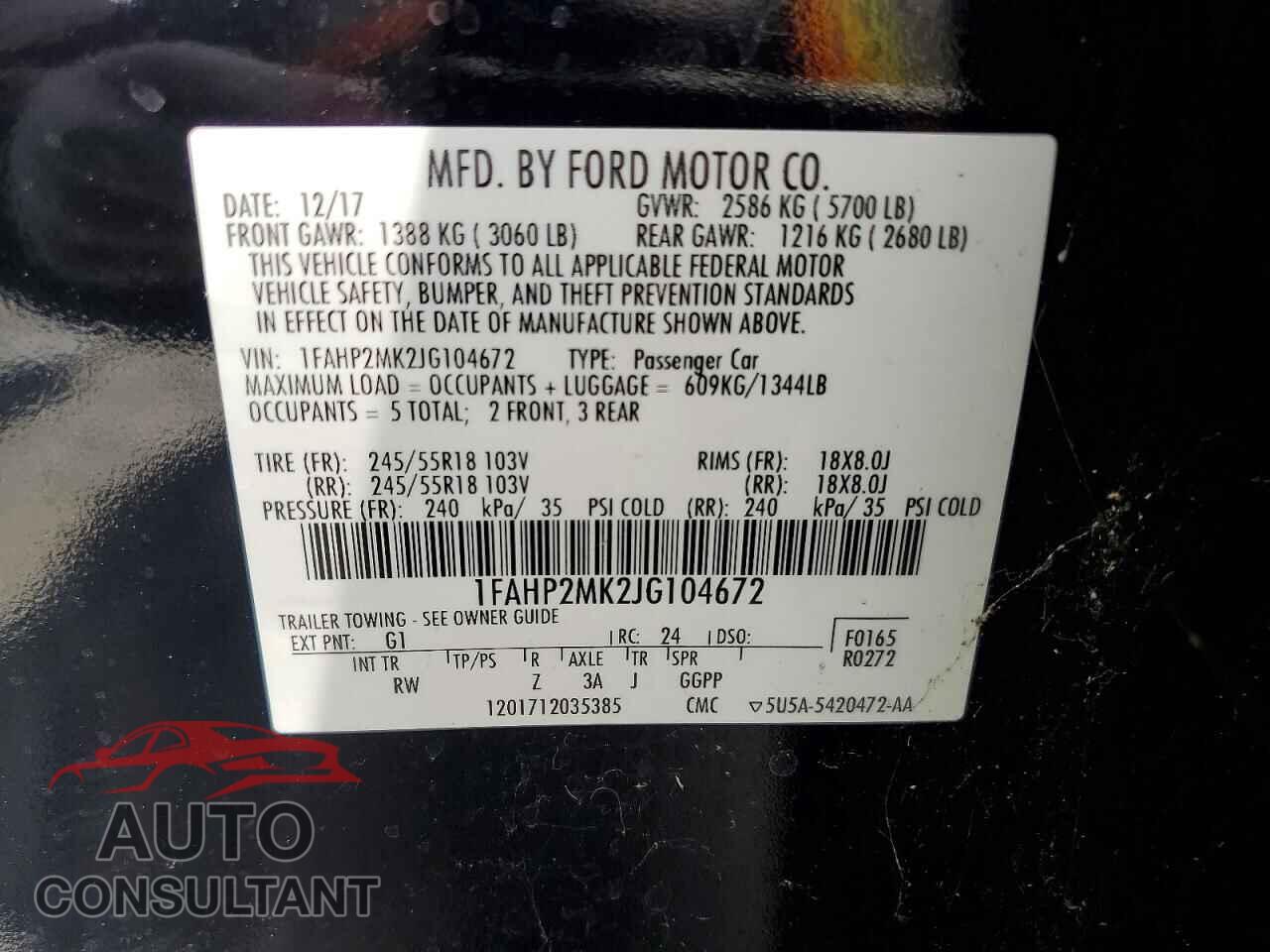 FORD TAURUS 2018 - 1FAHP2MK2JG104672