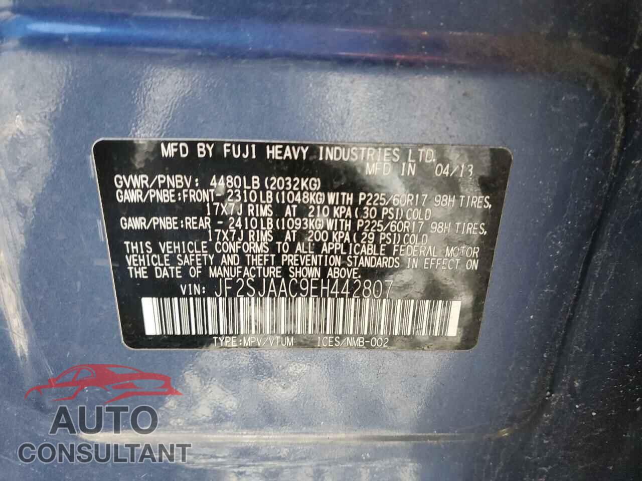 SUBARU FORESTER 2014 - JF2SJAAC9EH442807