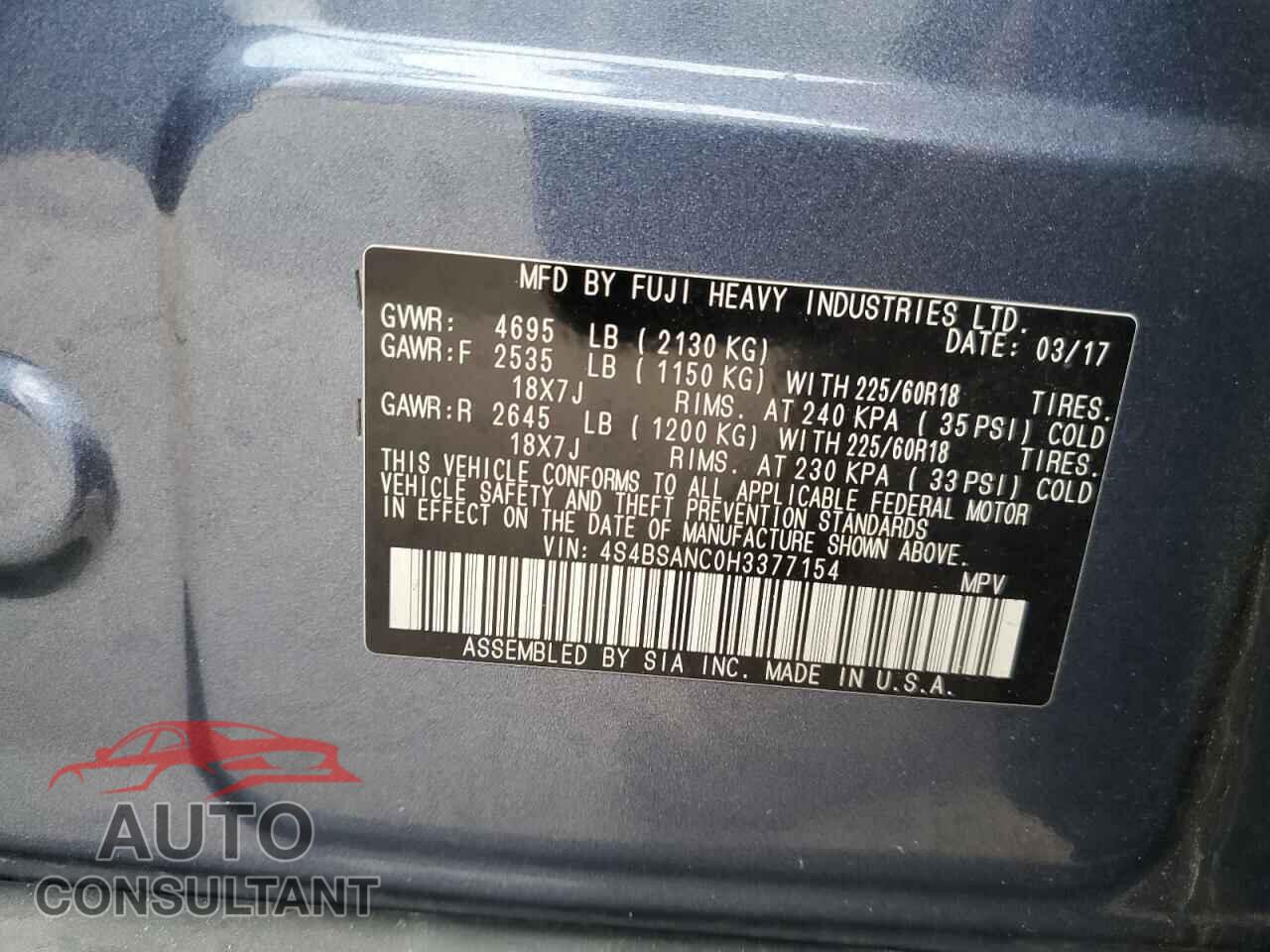 SUBARU OUTBACK 2017 - 4S4BSANC0H3377154