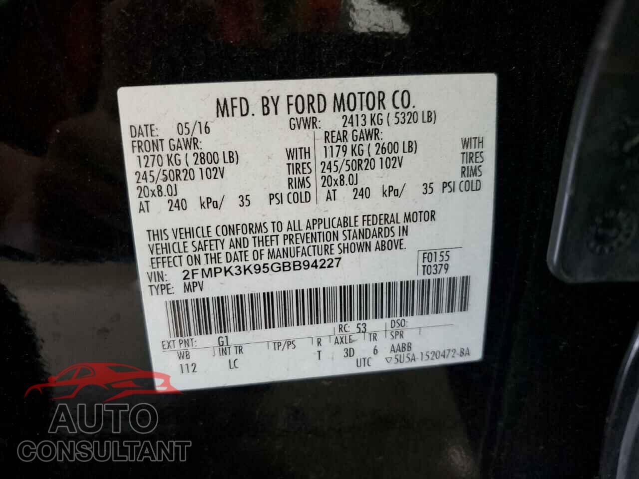FORD EDGE 2016 - 2FMPK3K95GBB94227