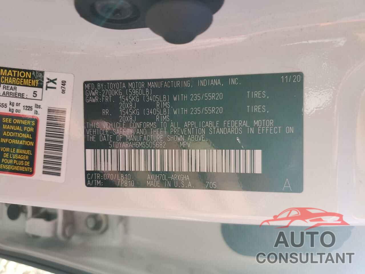 TOYOTA HIGHLANDER 2021 - 5TDYARAH6MS505682