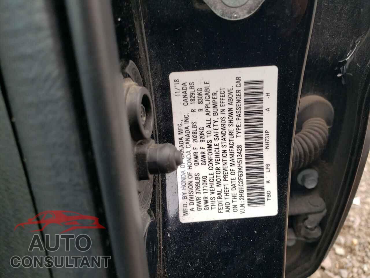 HONDA CIVIC 2019 - 2HGFC2F63KH513428