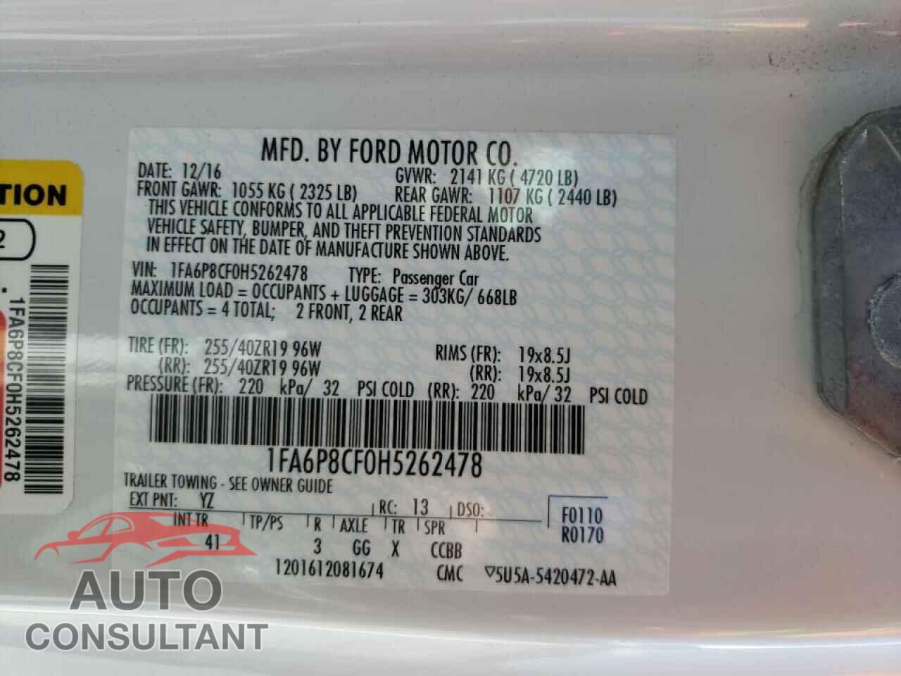 FORD MUSTANG 2017 - 1FA6P8CF0H5262478