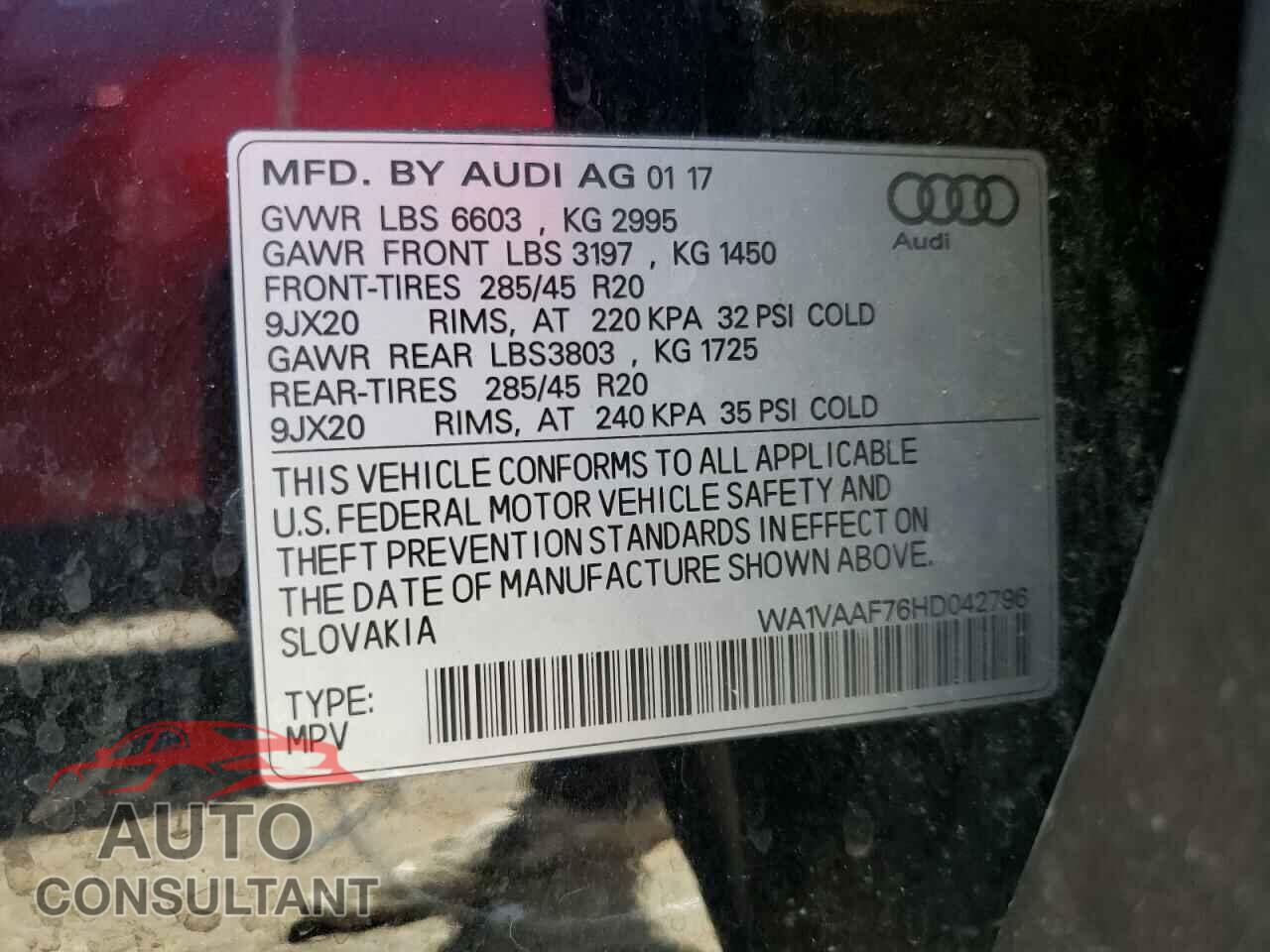 AUDI Q7 2017 - WA1VAAF76HD042796