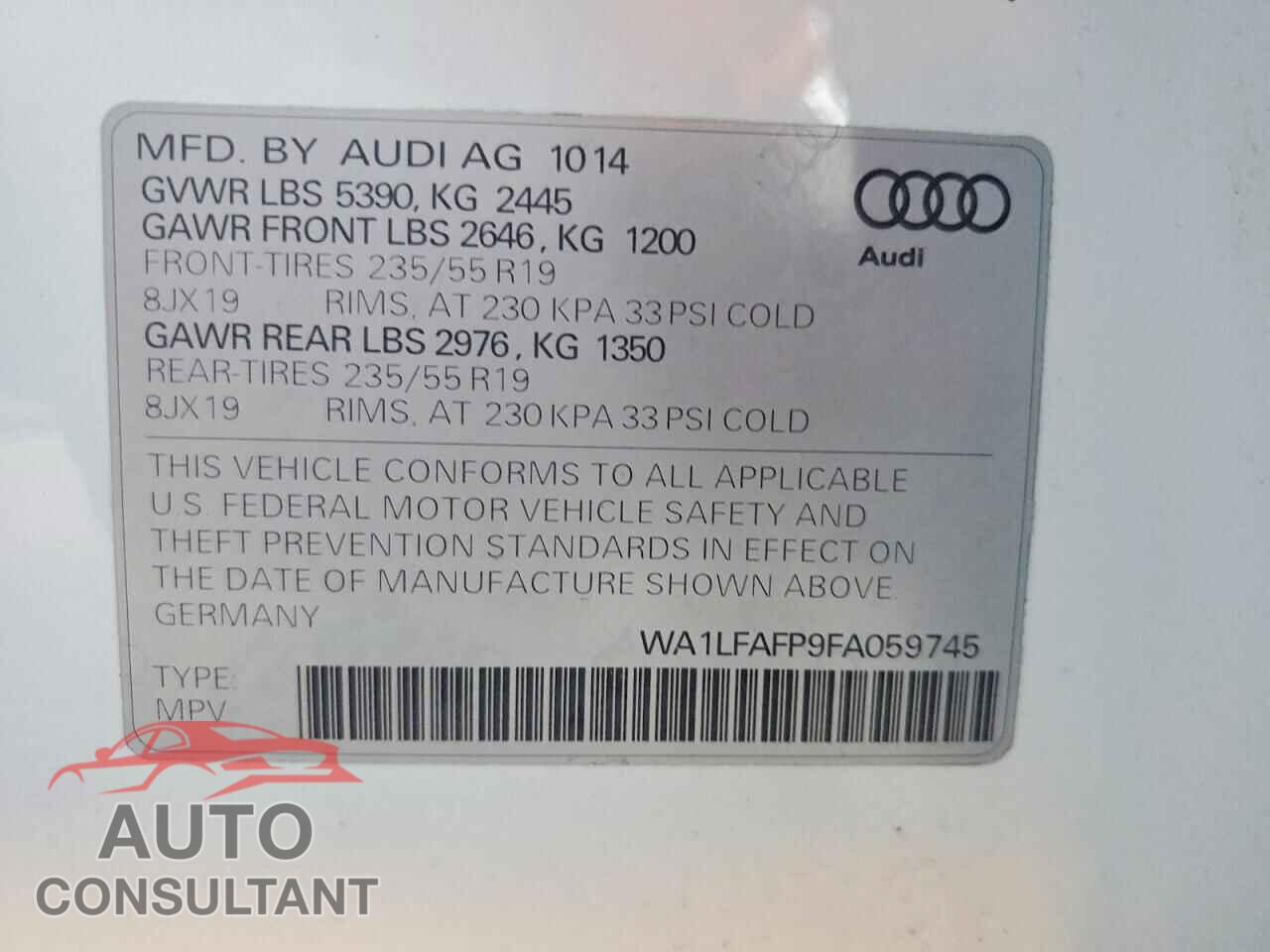 AUDI Q5 2015 - WA1LFAFP9FA059745