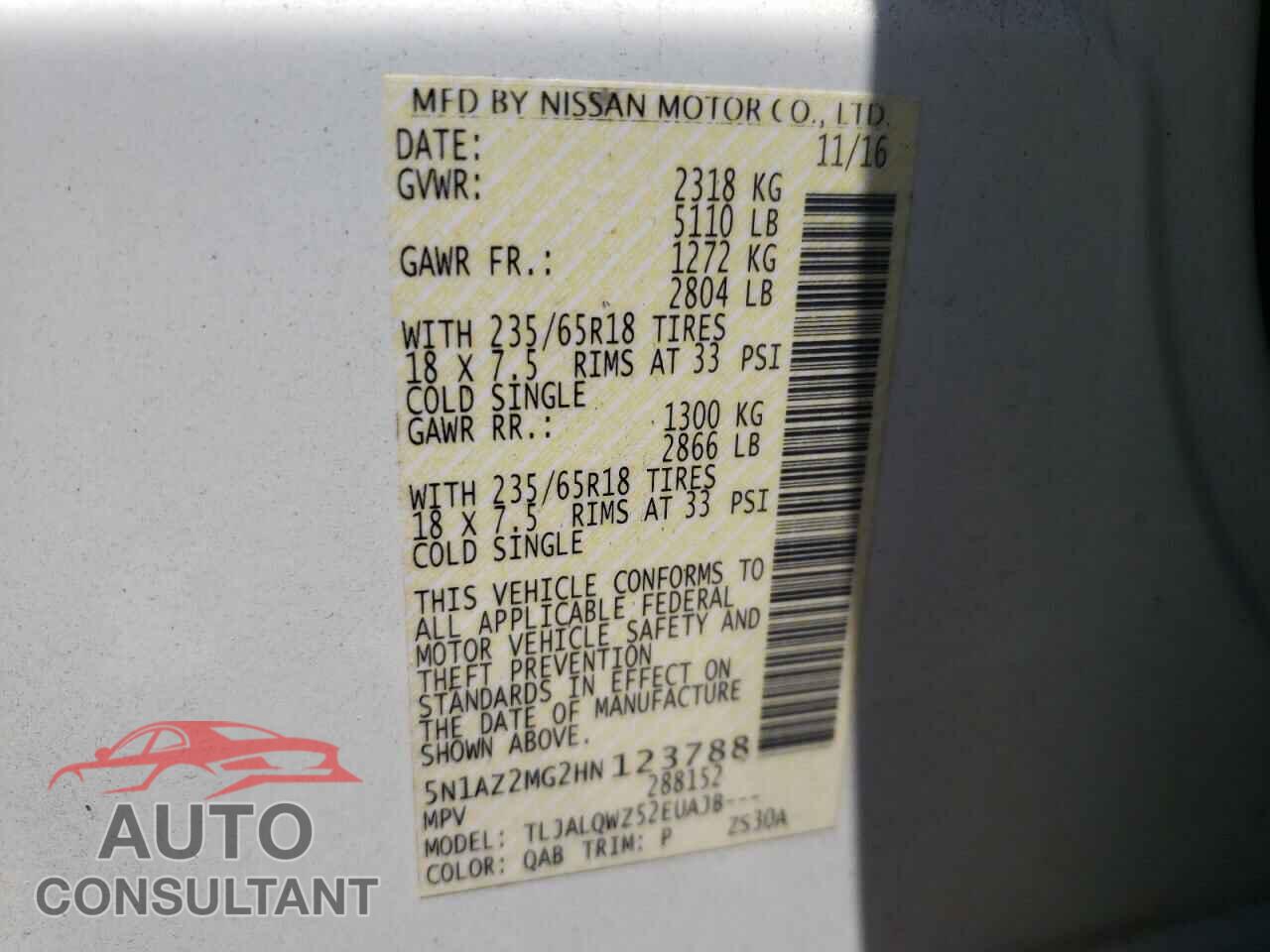 NISSAN MURANO 2017 - 5N1AZ2MG2HN123788