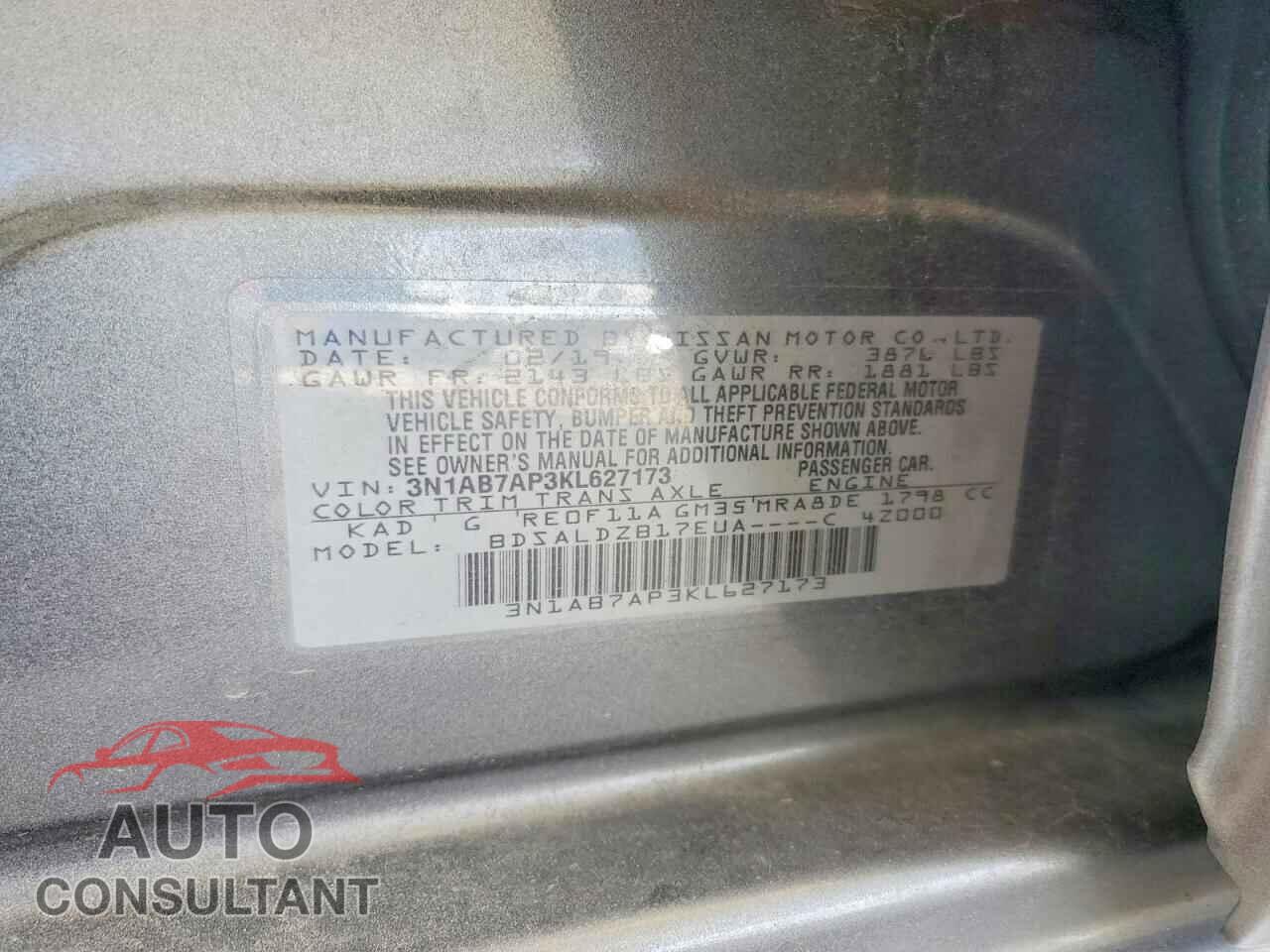 NISSAN SENTRA 2019 - 3N1AB7AP3KL627173