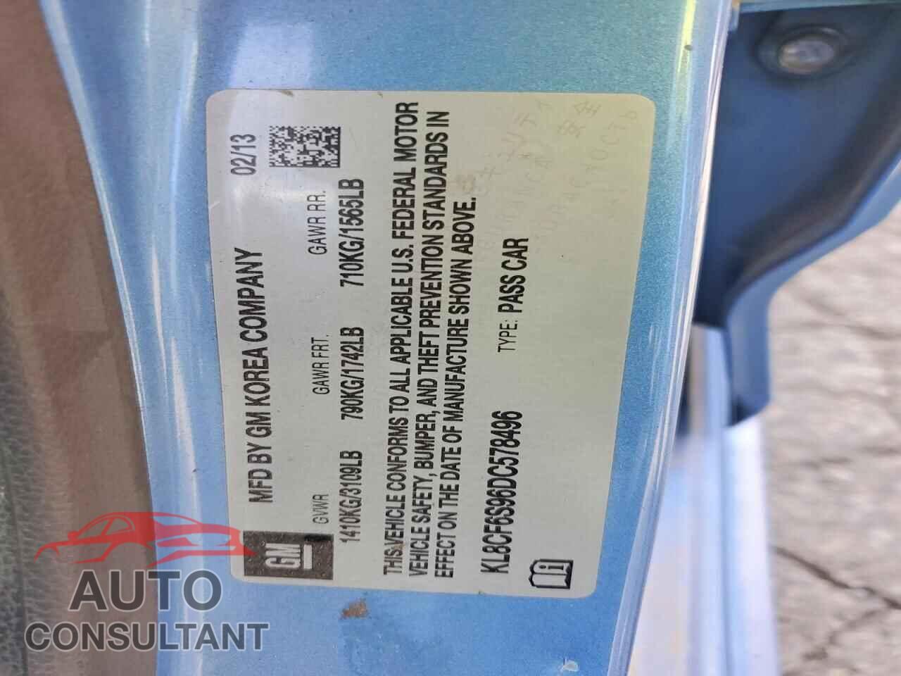 CHEVROLET SPARK 2013 - KL8CF6S96DC578496