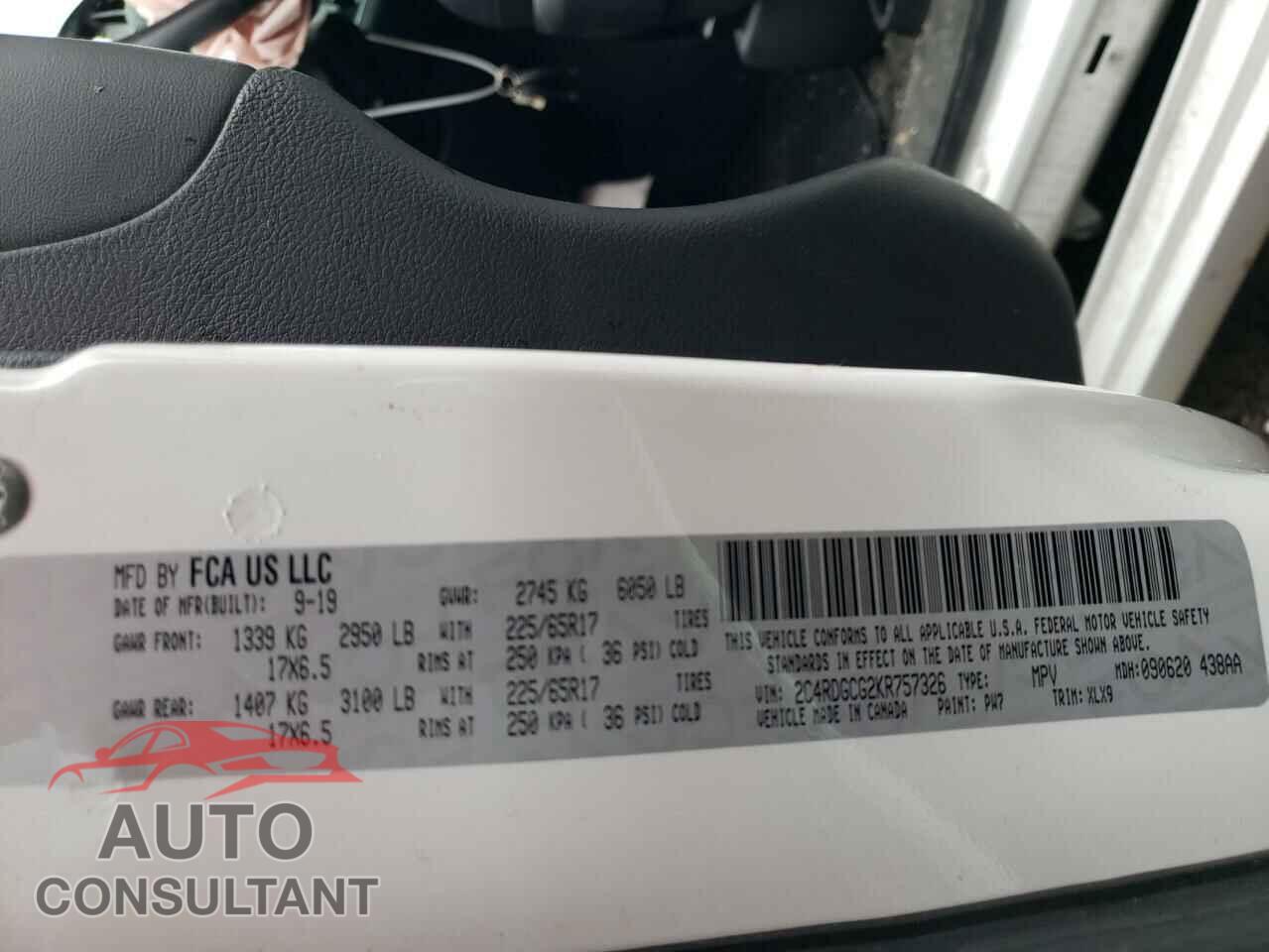 DODGE CARAVAN 2019 - 2C4RDGCG2KR757326
