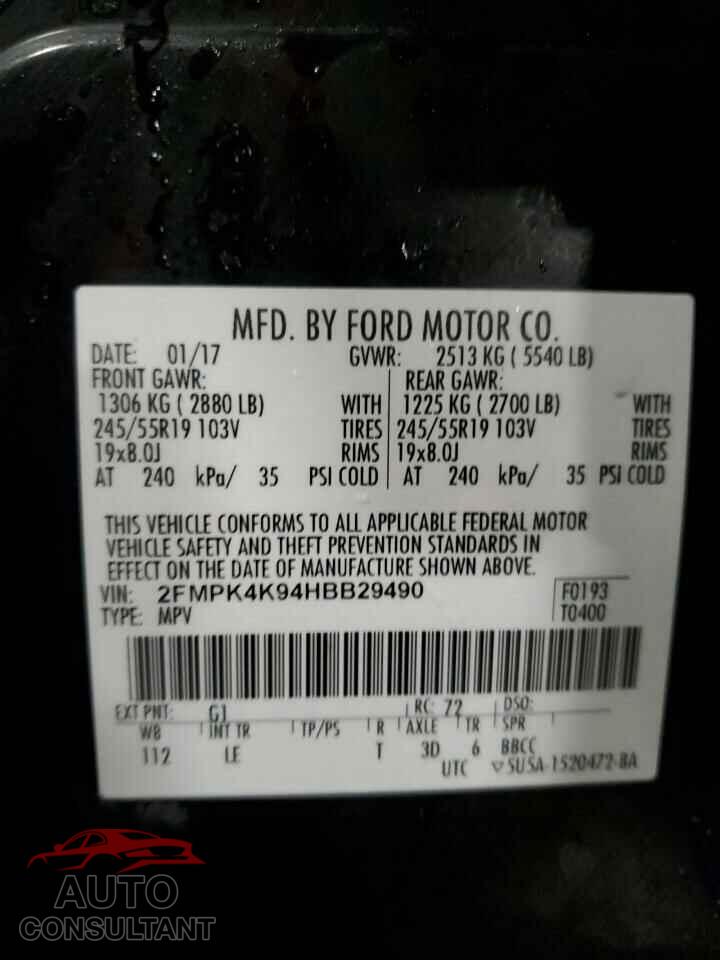 FORD EDGE 2017 - 2FMPK4K94HBB29490