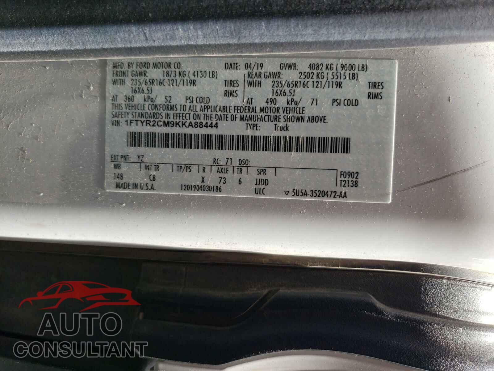 FORD TRANSIT CO 2019 - 1FTYR2CM9KKA88444