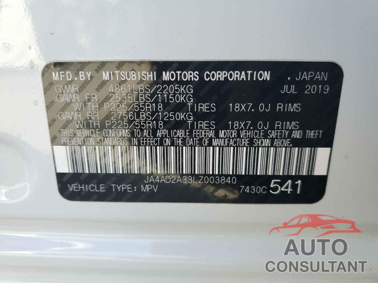 MITSUBISHI OUTLANDER 2020 - JA4AD2A33LZ003840