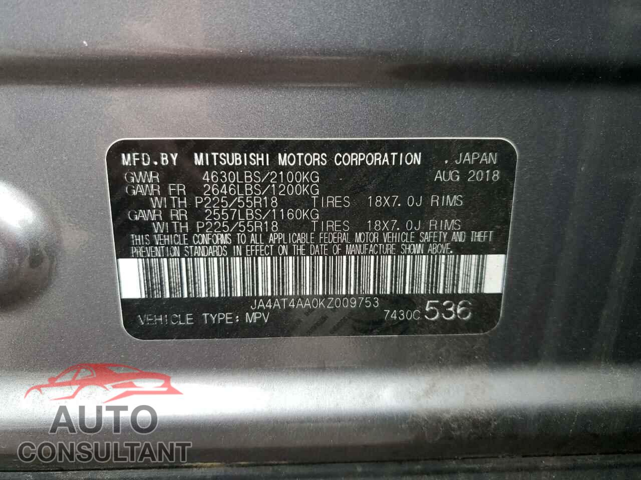 MITSUBISHI ECLIPSE 2019 - JA4AT4AA0KZ009753