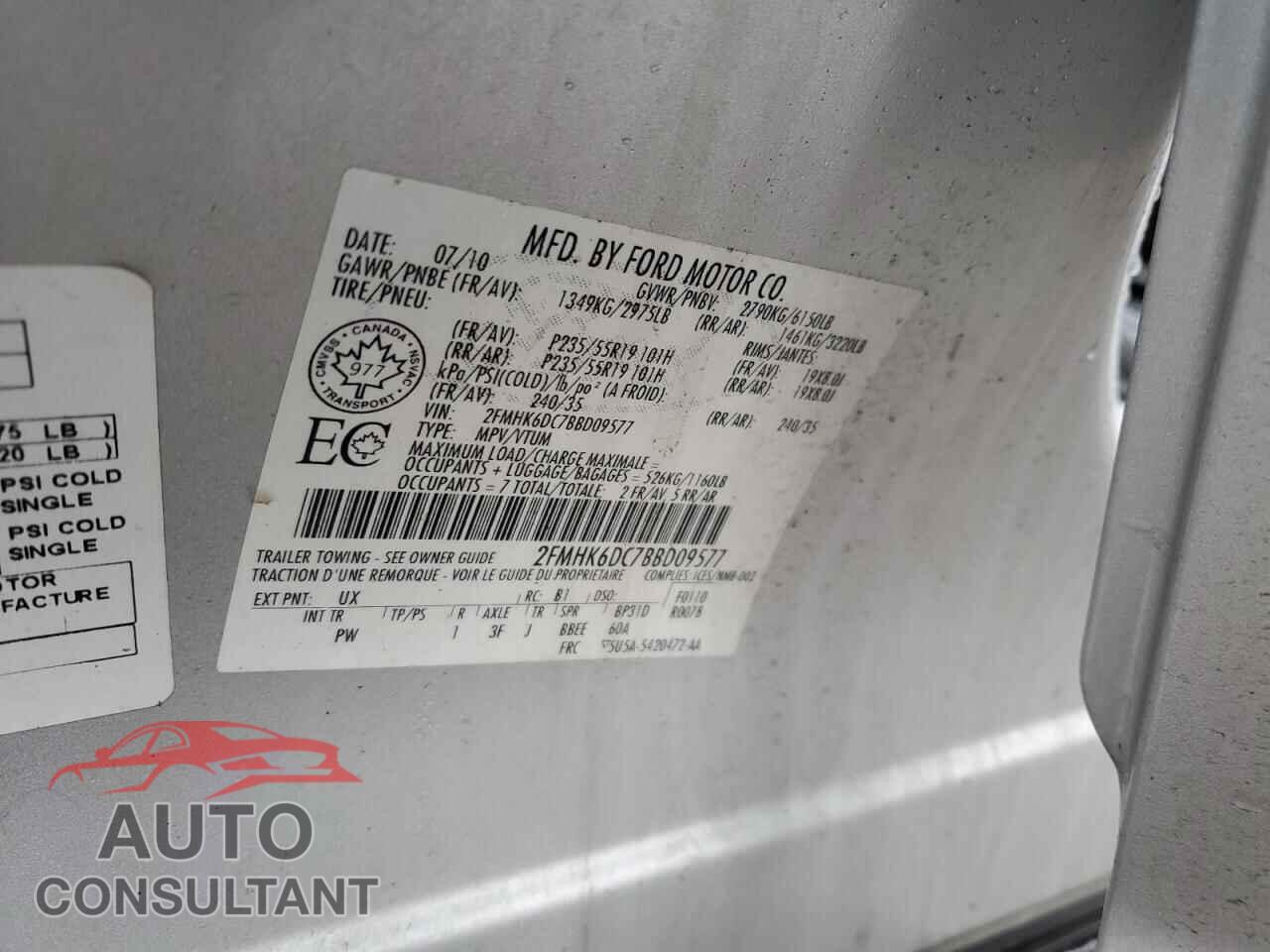 FORD FLEX 2011 - 2FMHK6DC7BBD09577