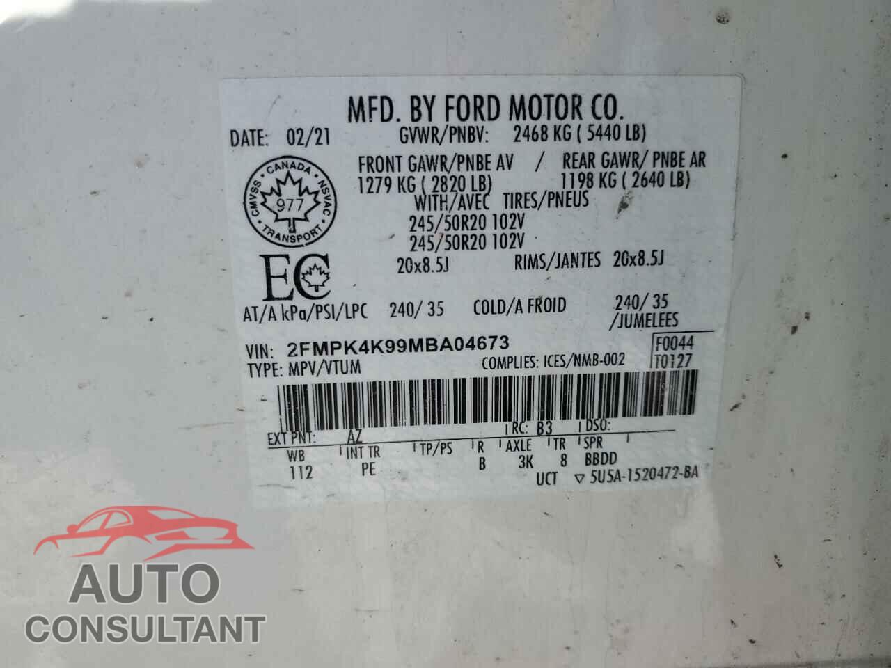 FORD EDGE 2021 - 2FMPK4K99MBA04673