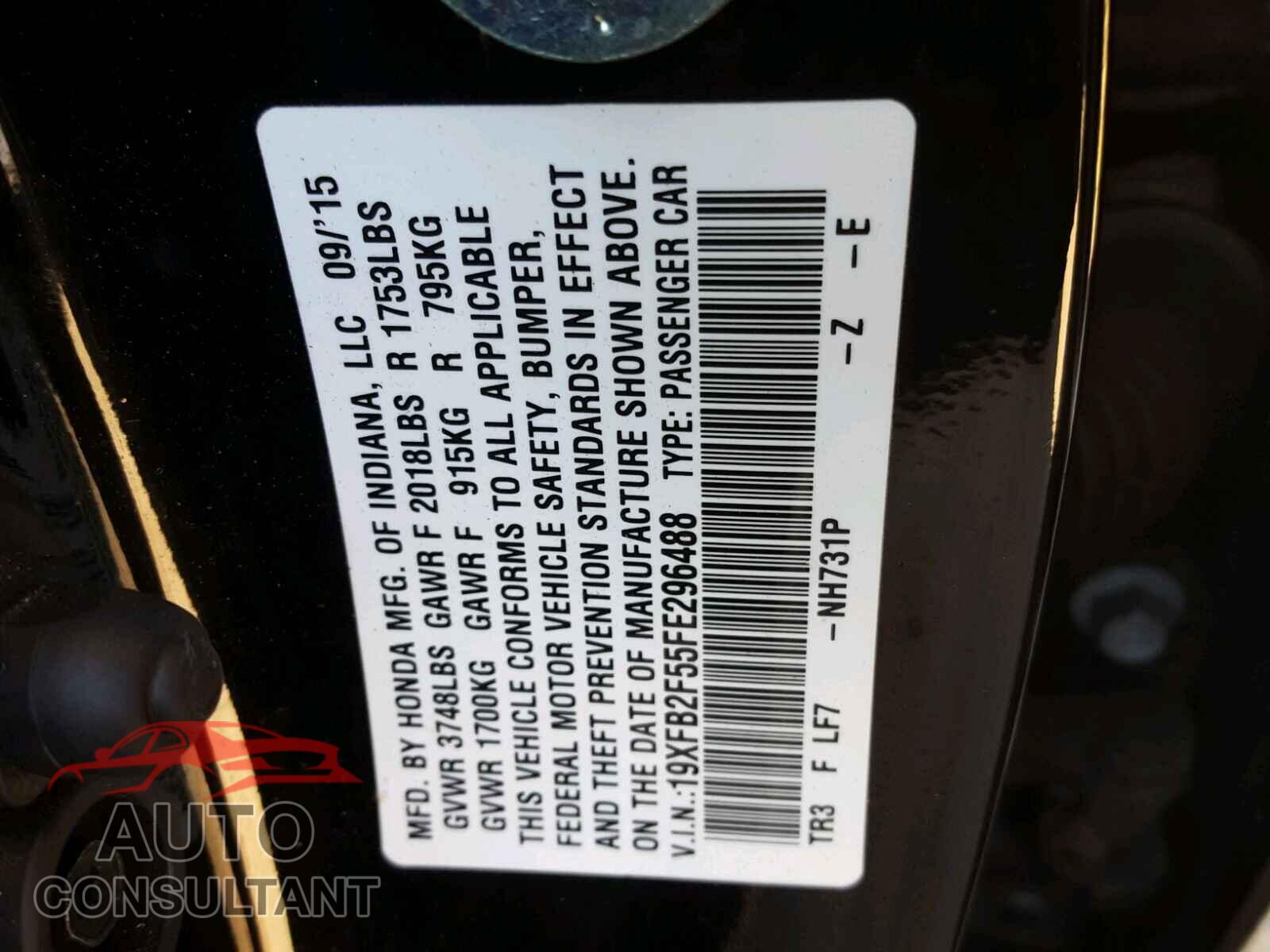 HONDA CIVIC LX 2015 - 19XFB2F55FE296488