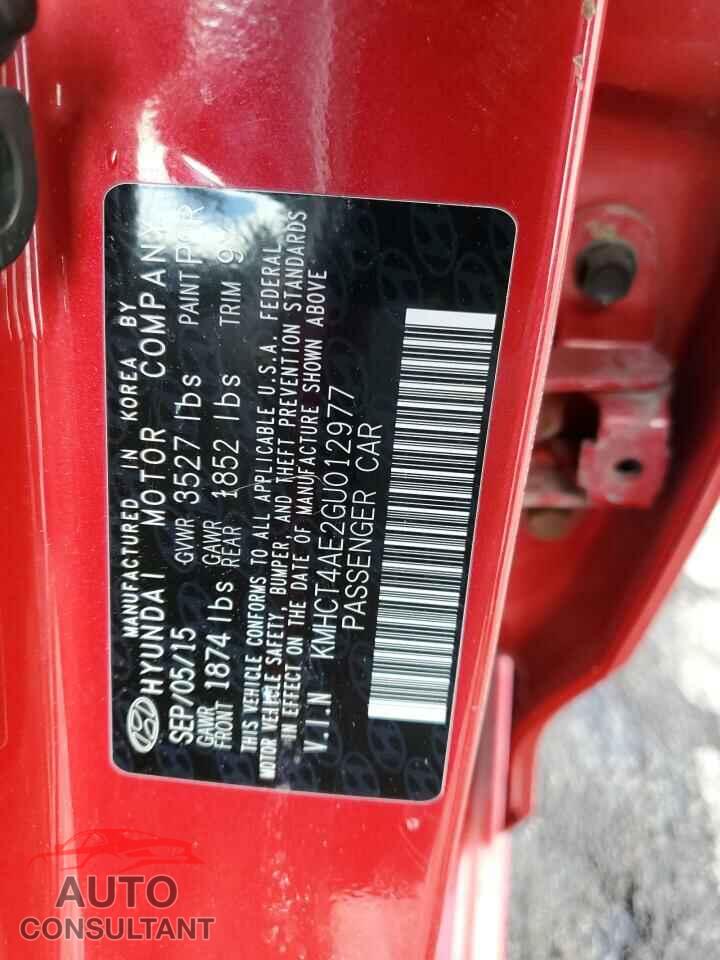 HYUNDAI ACCENT 2016 - KMHCT4AE2GU012977