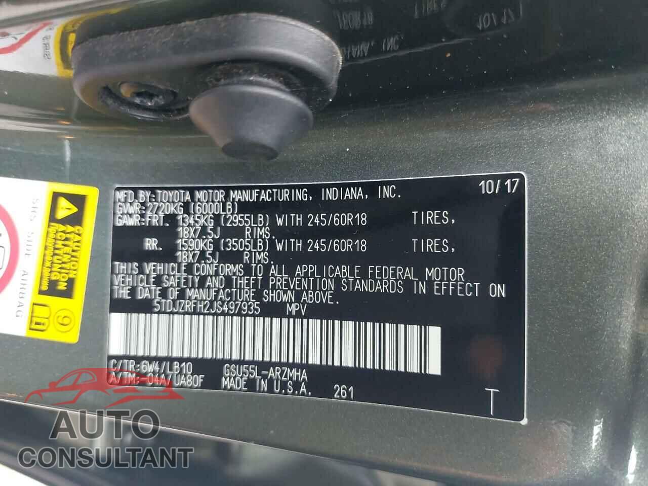 TOYOTA HIGHLANDER 2018 - 5TDJZRFH2JS497935