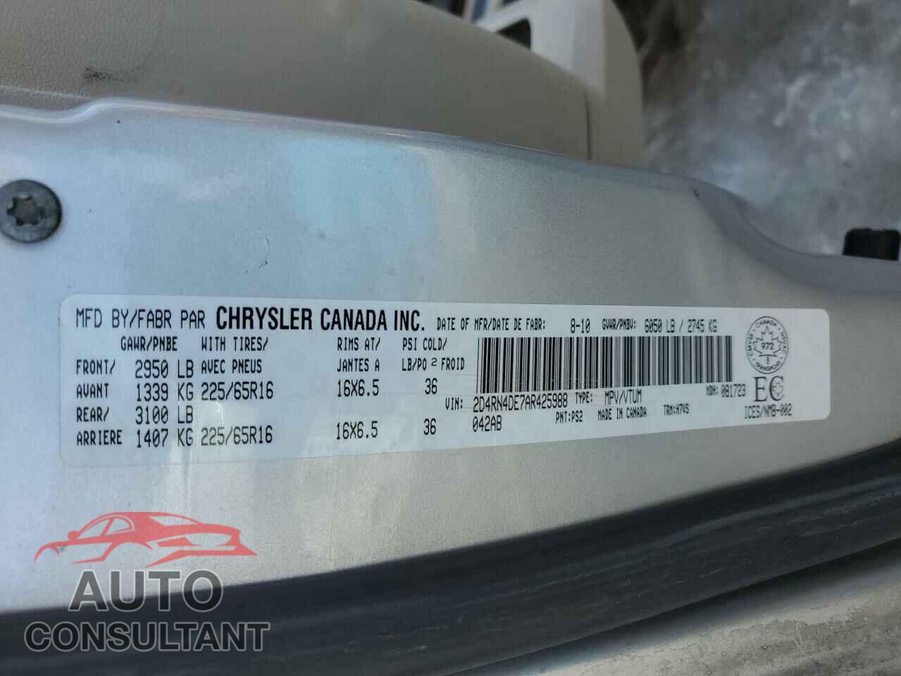 DODGE CARAVAN 2010 - 2D4RN4DE7AR425988