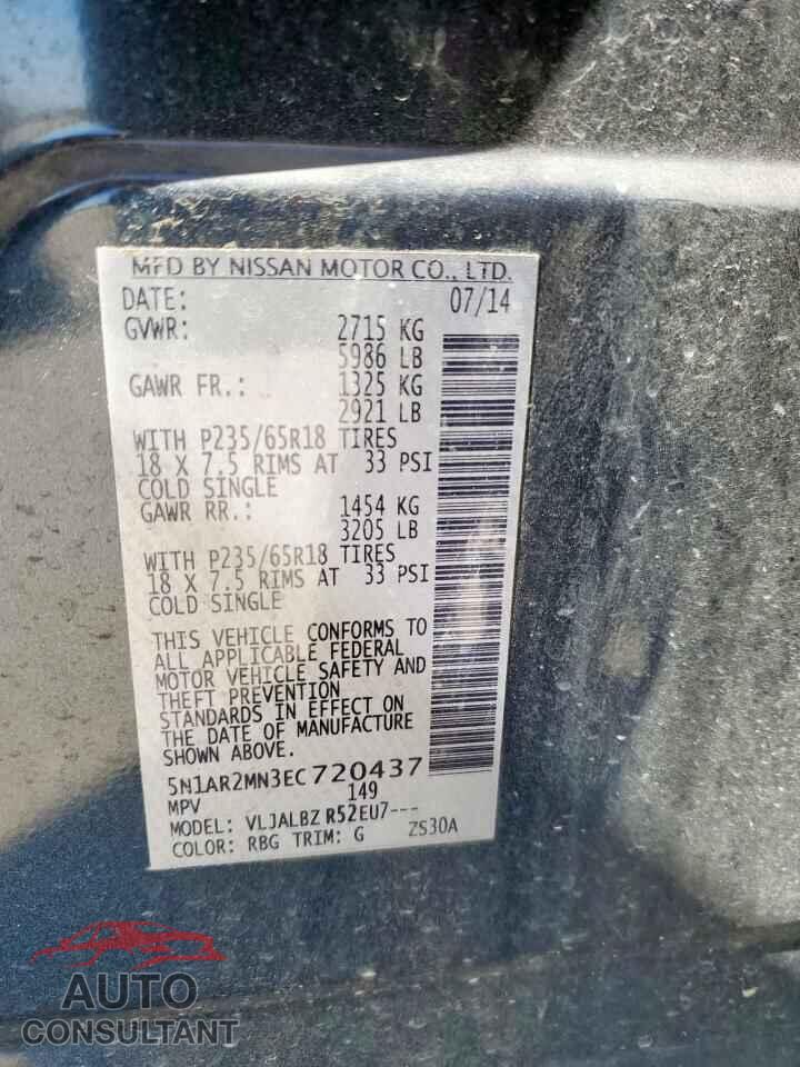 NISSAN PATHFINDER 2014 - 5N1AR2MN3EC720437